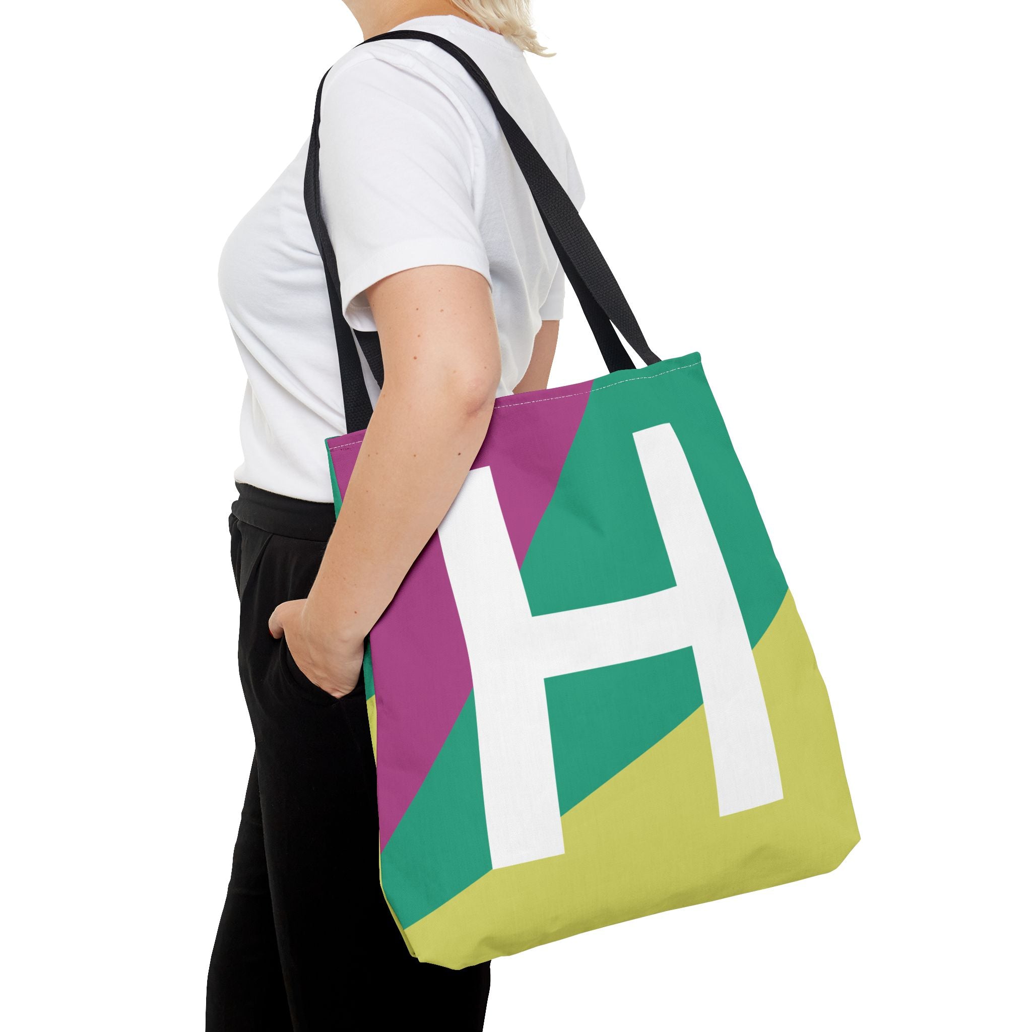 Monogram 'H' Colorblock Tote Bag — Personalized Initial H Shoulder Tote