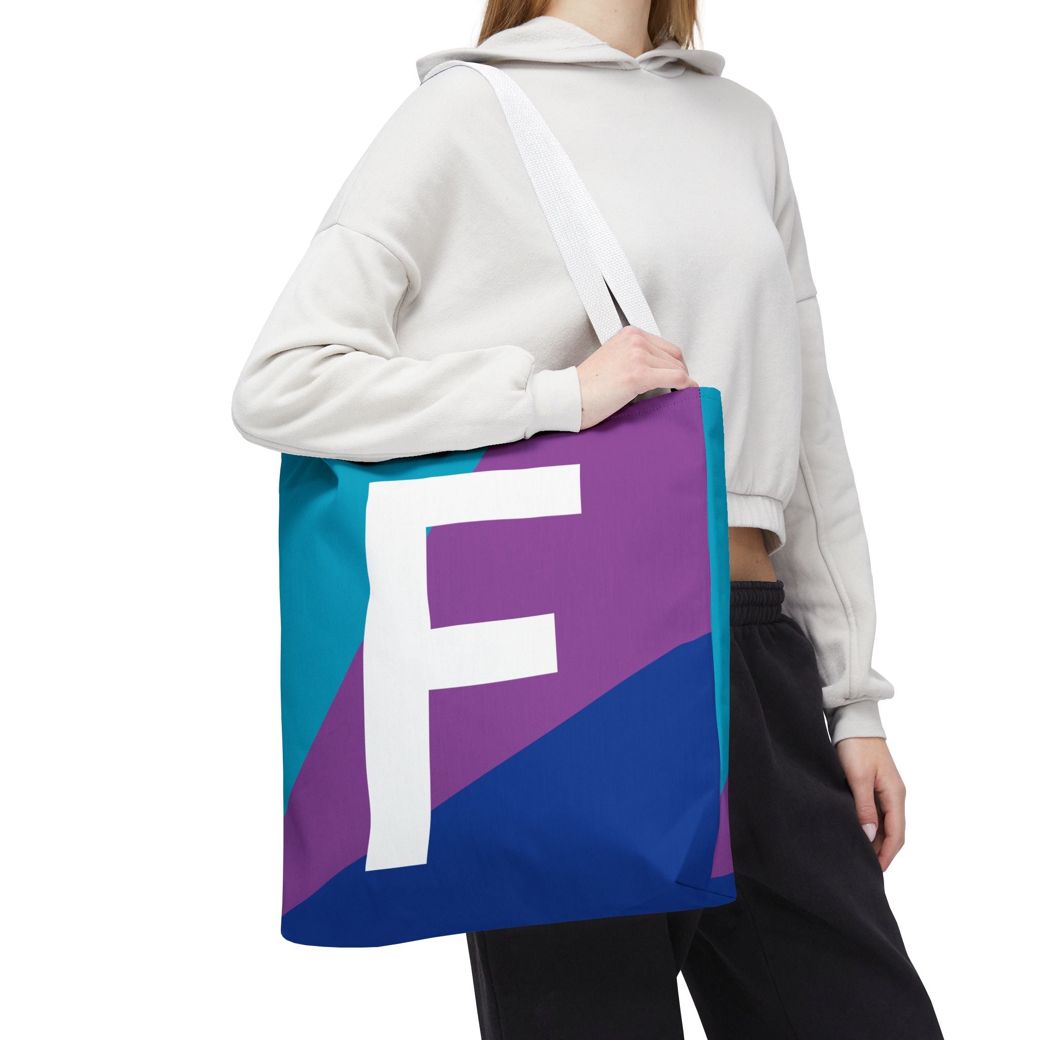 Monogram 'F' Colorblock Tote Bag — Personalized Initial F Shoulder Tote