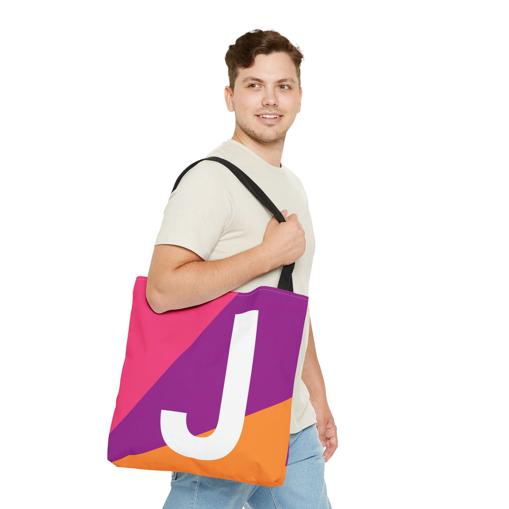 Monogram 'J' Colorblock Tote Bag — Personalized Initial J Shoulder Tote