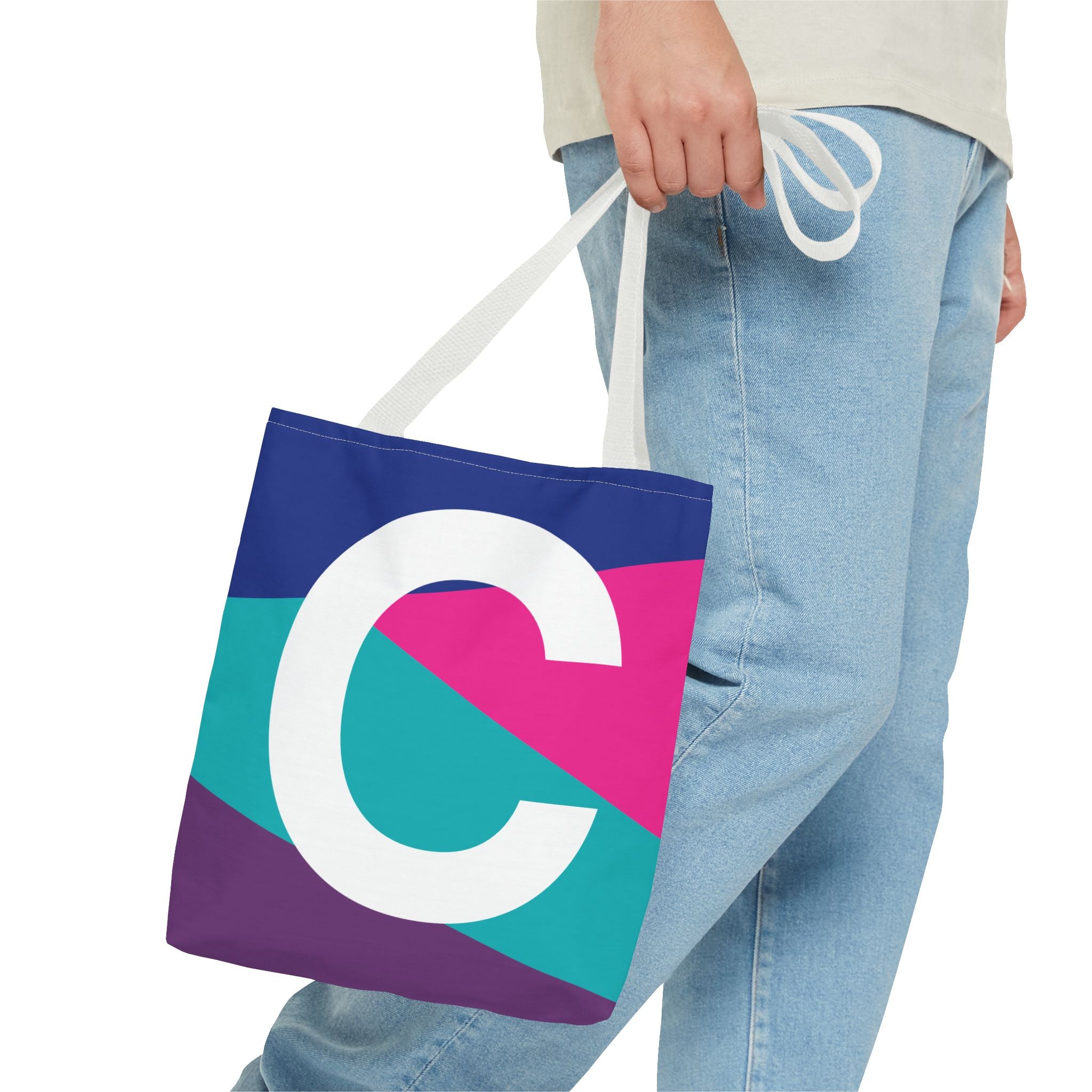 Monogram 'C' Colorblock Tote Bag — Personalized Initial C Shoulder Tote