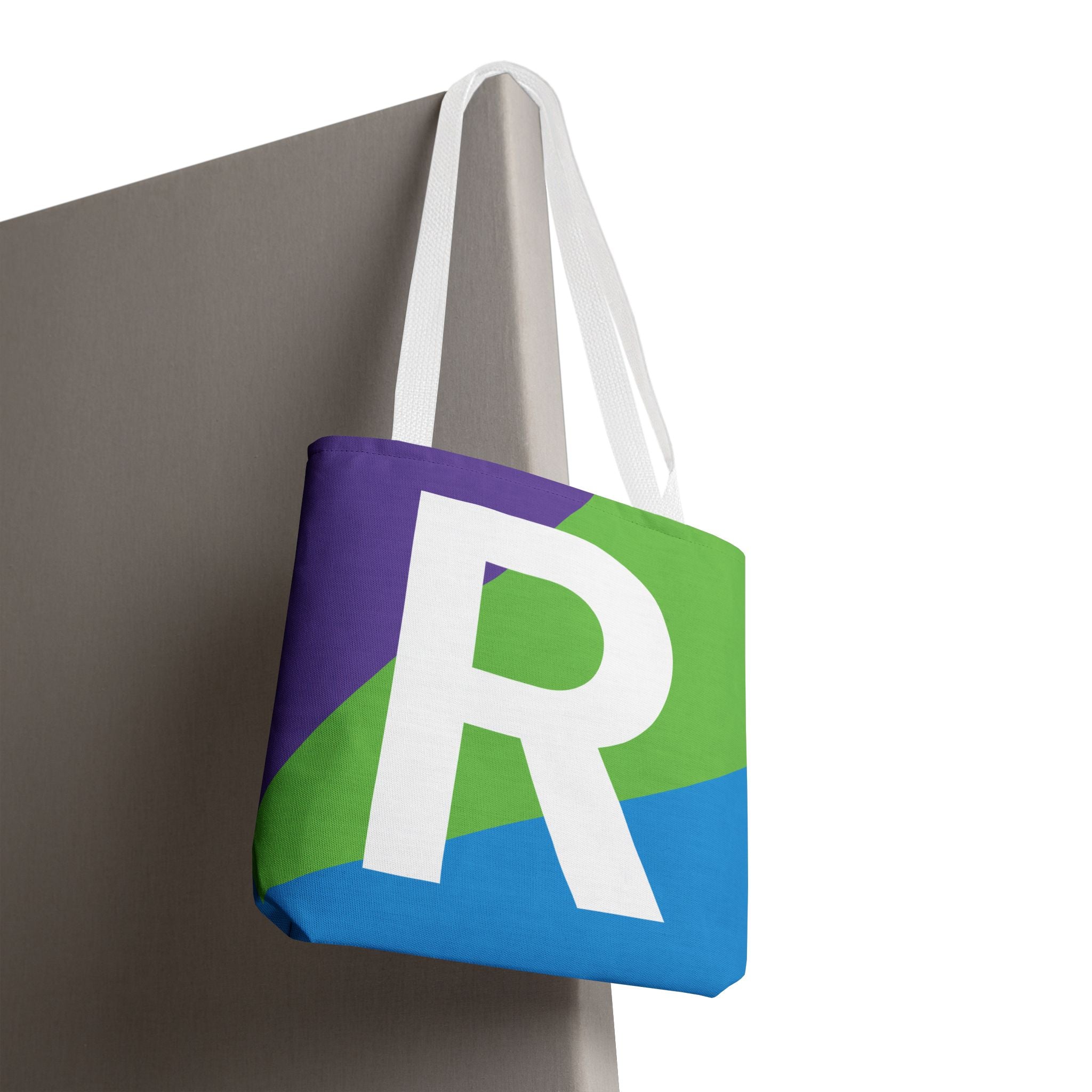 Monogram 'R' Colorblock Tote Bag — Personalized Initial R Shoulder Tote