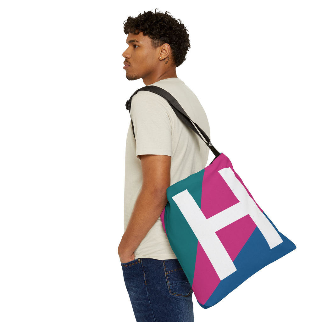 Initial Letter 'H' Colorblock Adjustable Tote Bag — Monogram Alphabet Shoulder Bag