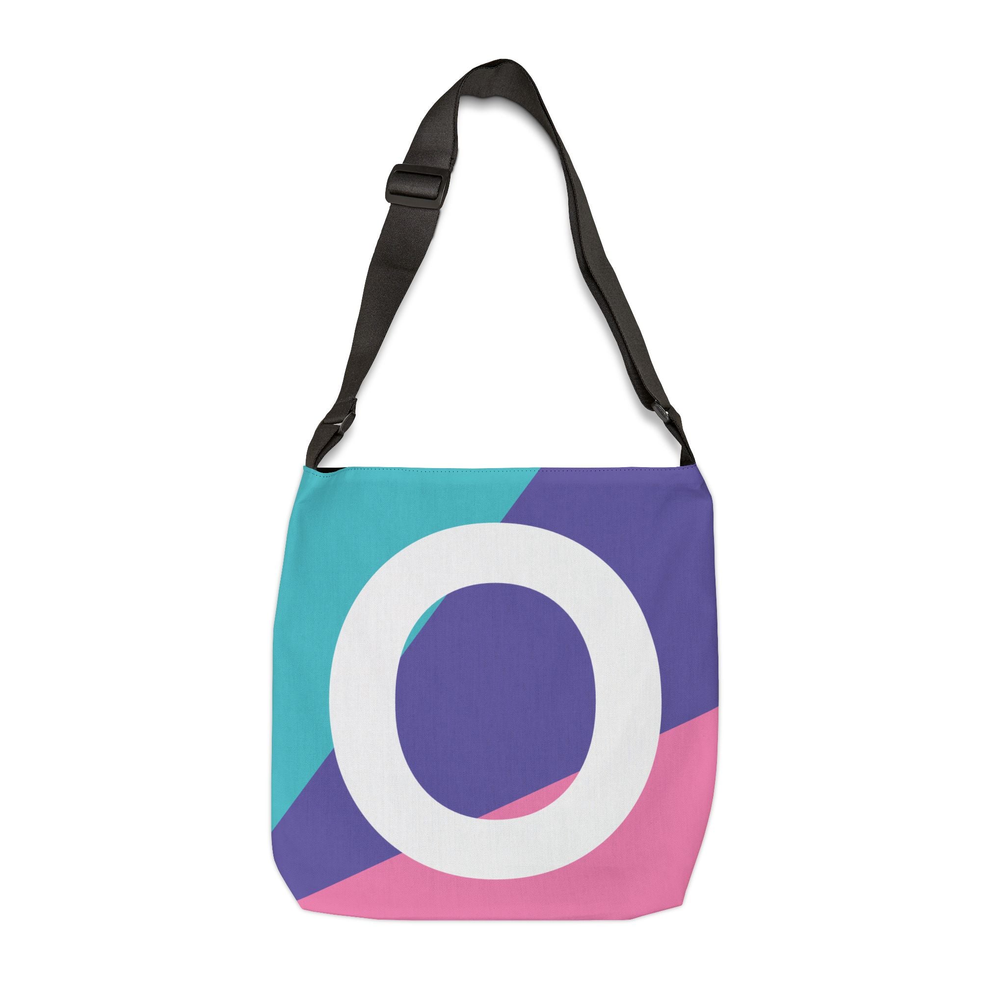Initial Letter 'O' Colorblock Adjustable Tote Bag — Monogram Alphabet Shoulder Bag