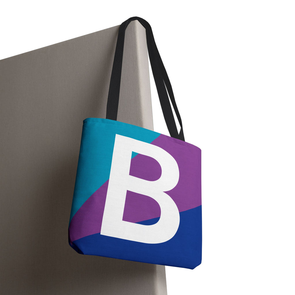 Monogram 'B' Colorblock Tote Bag — Personalized Initial B Shoulder Tote