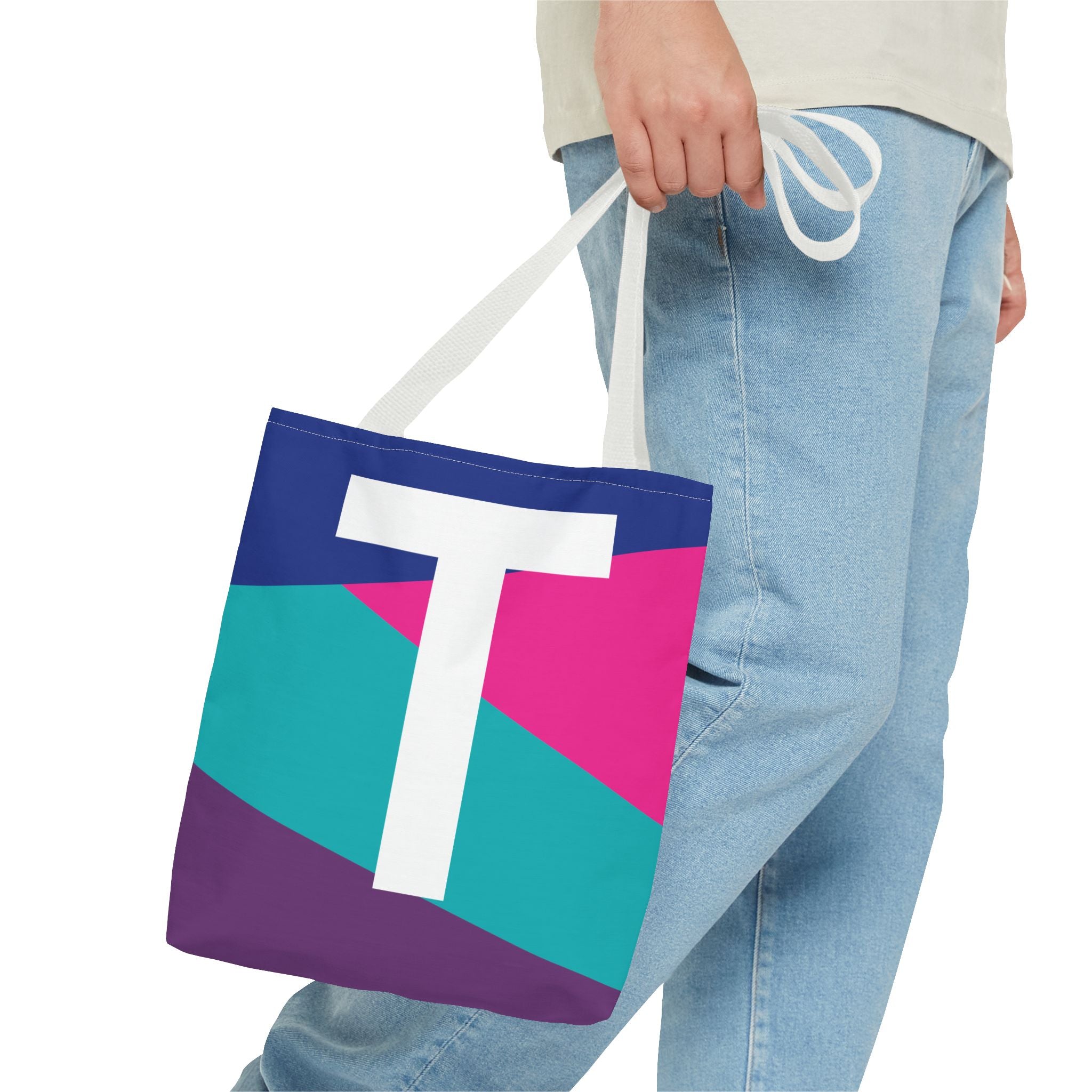 Monogram 'T' Colorblock Tote Bag — Personalized Initial T Shoulder Tote