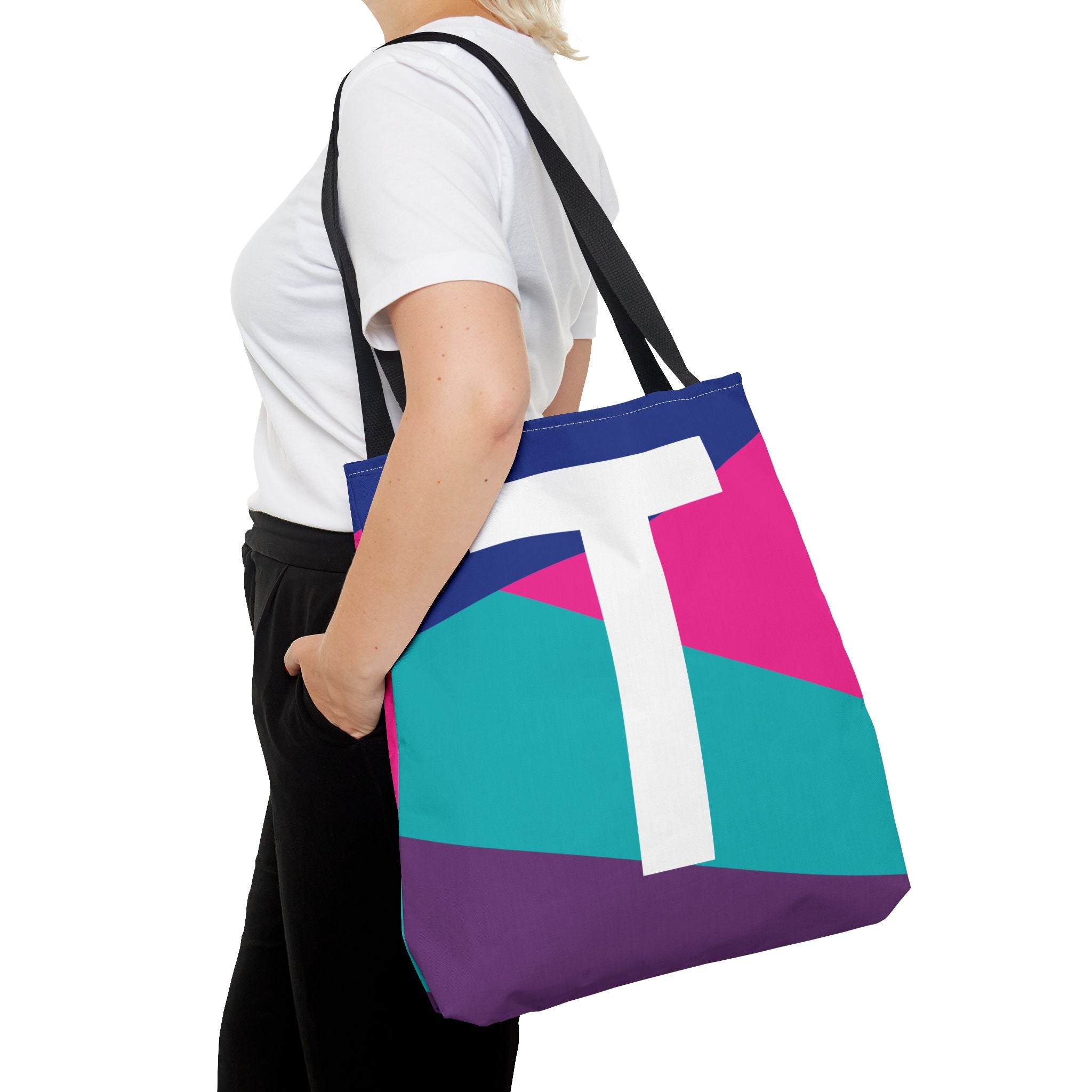 Monogram 'T' Colorblock Tote Bag — Personalized Initial T Shoulder Tote