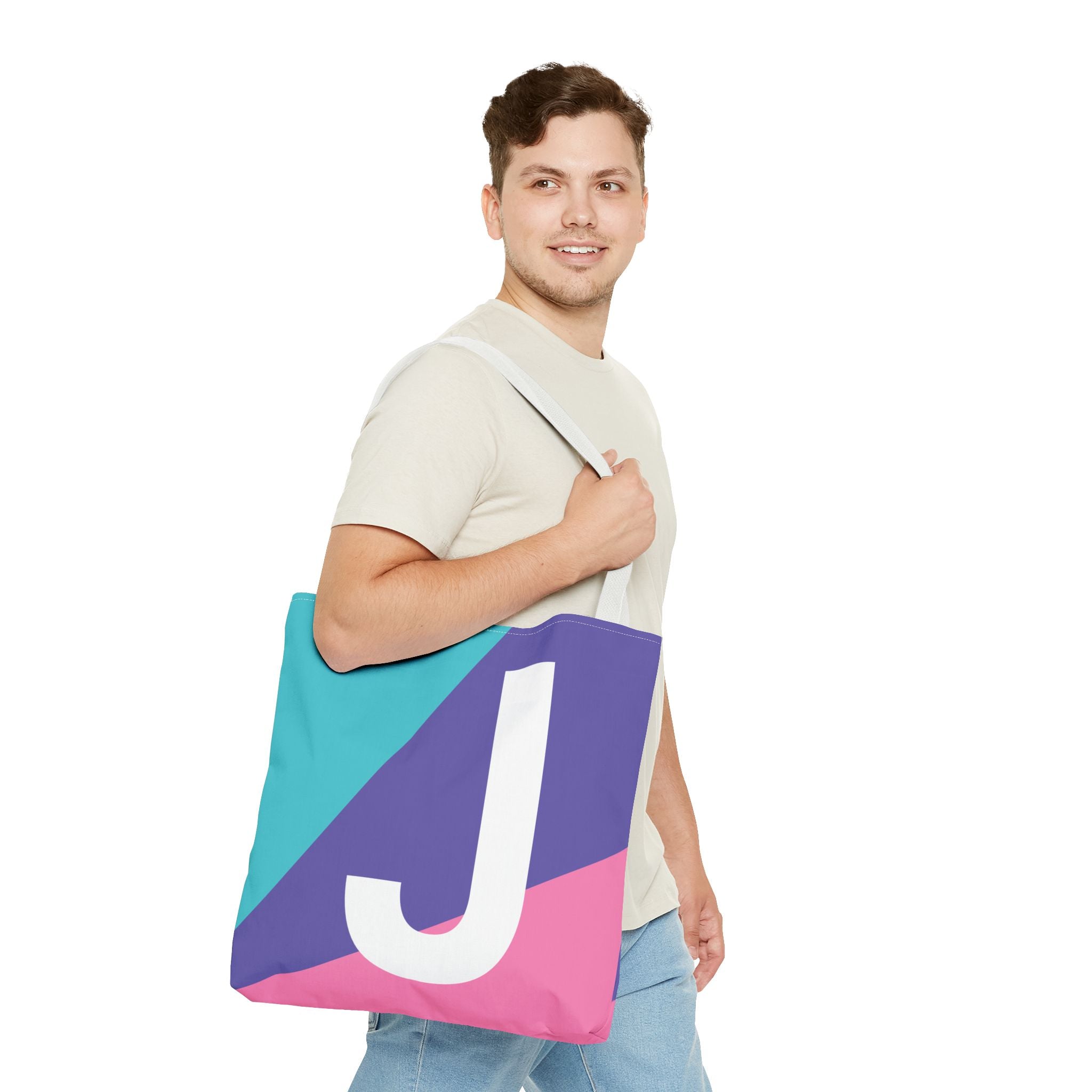 Monogram 'J' Colorblock Tote Bag — Personalized Initial J Shoulder Tote