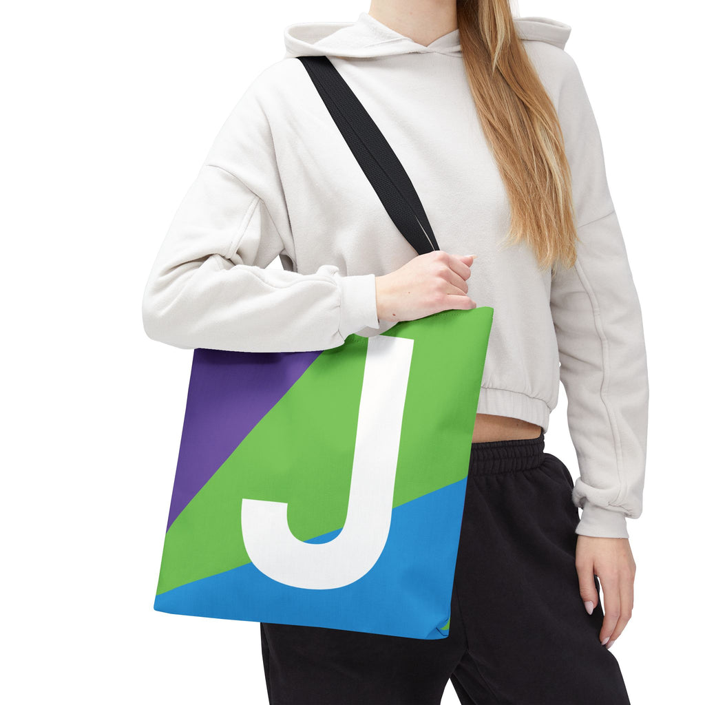 Monogram 'J' Colorblock Tote Bag — Personalized Initial J Shoulder Tote