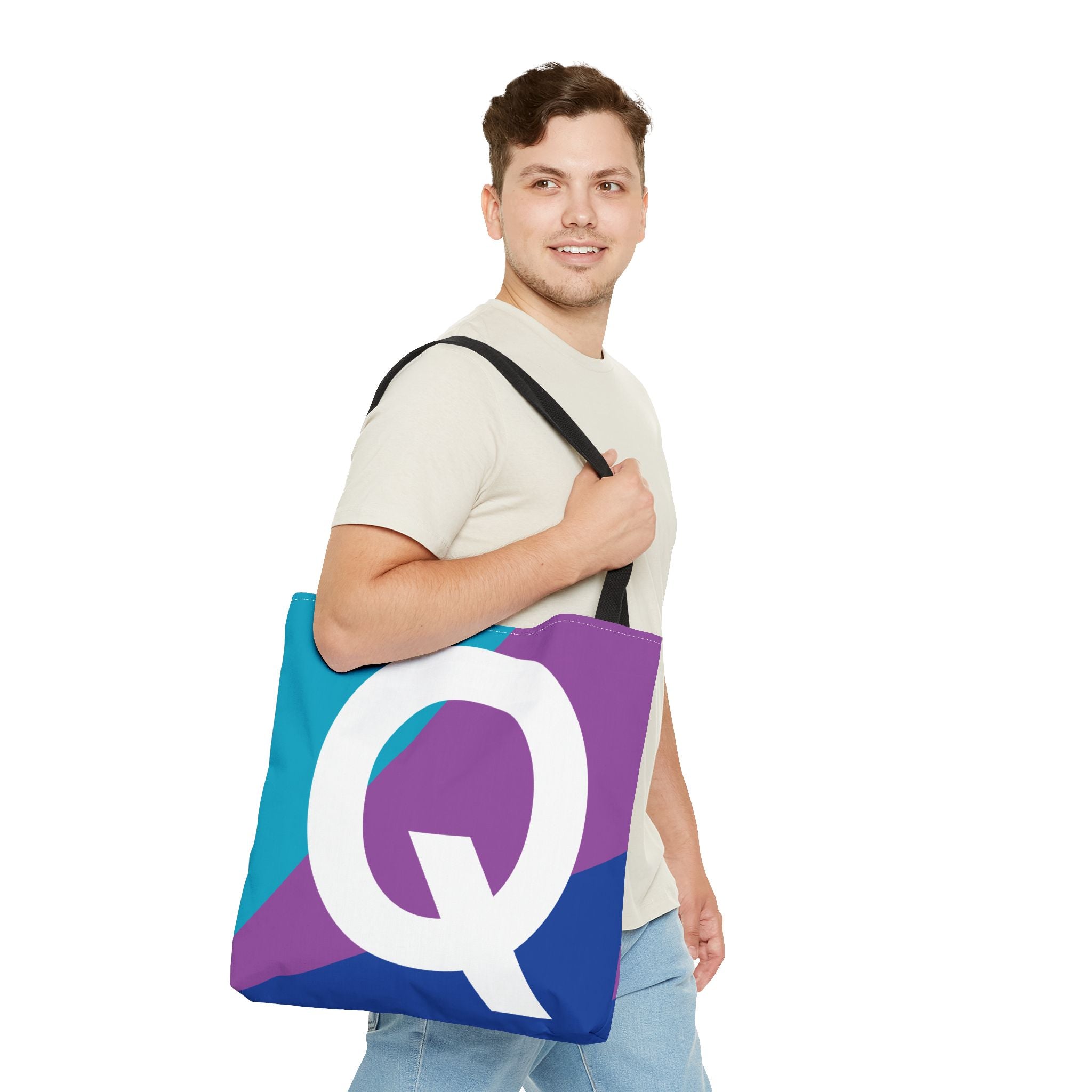 Monogram 'Q' Colorblock Tote Bag — Personalized Initial Q Shoulder Tote