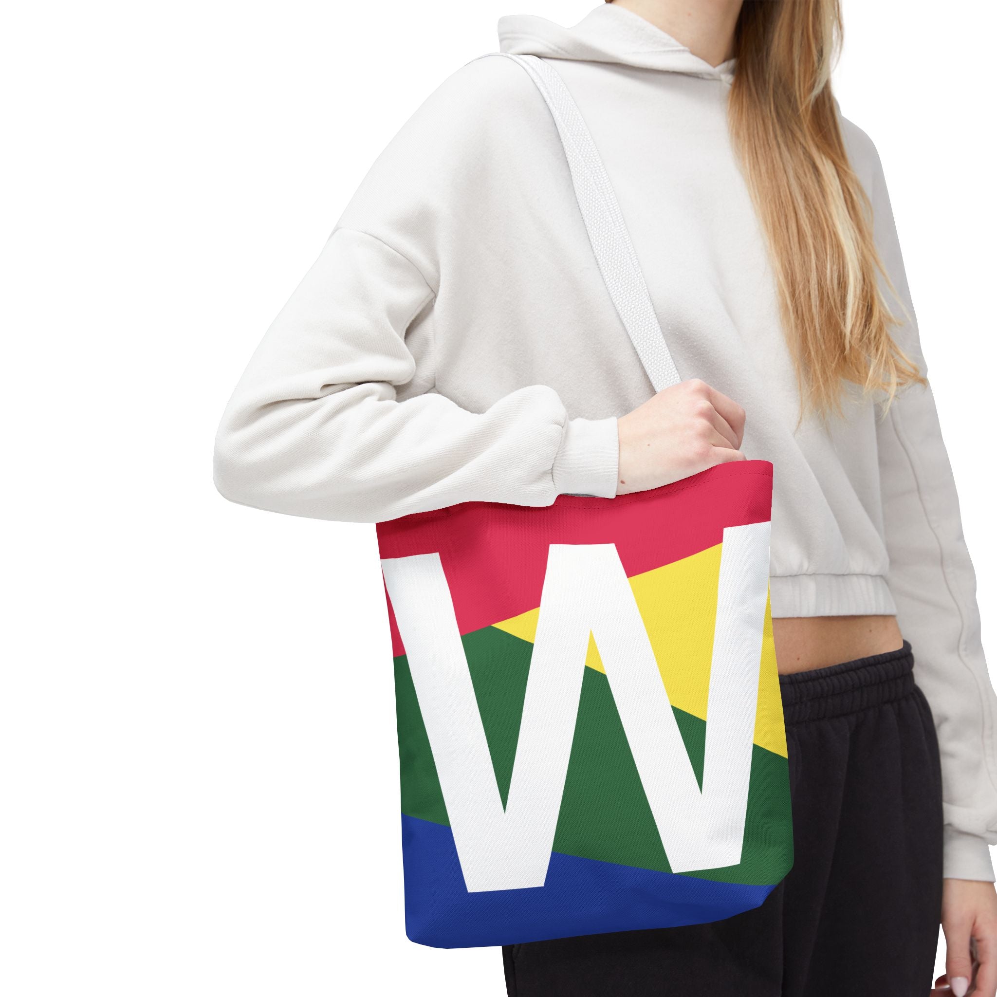 Monogram 'W' Colorblock Tote Bag — Personalized Initial W Shoulder Tote