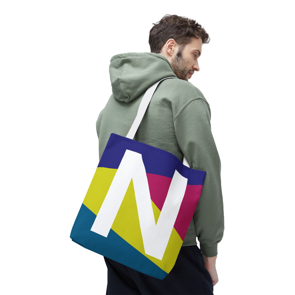 Monogram 'N' Colorblock Tote Bag — Personalized Initial N Shoulder Tote