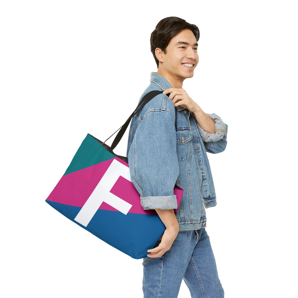 Personalized 'F' Colorblock Tote Bag — Monogram Weekender Tote
