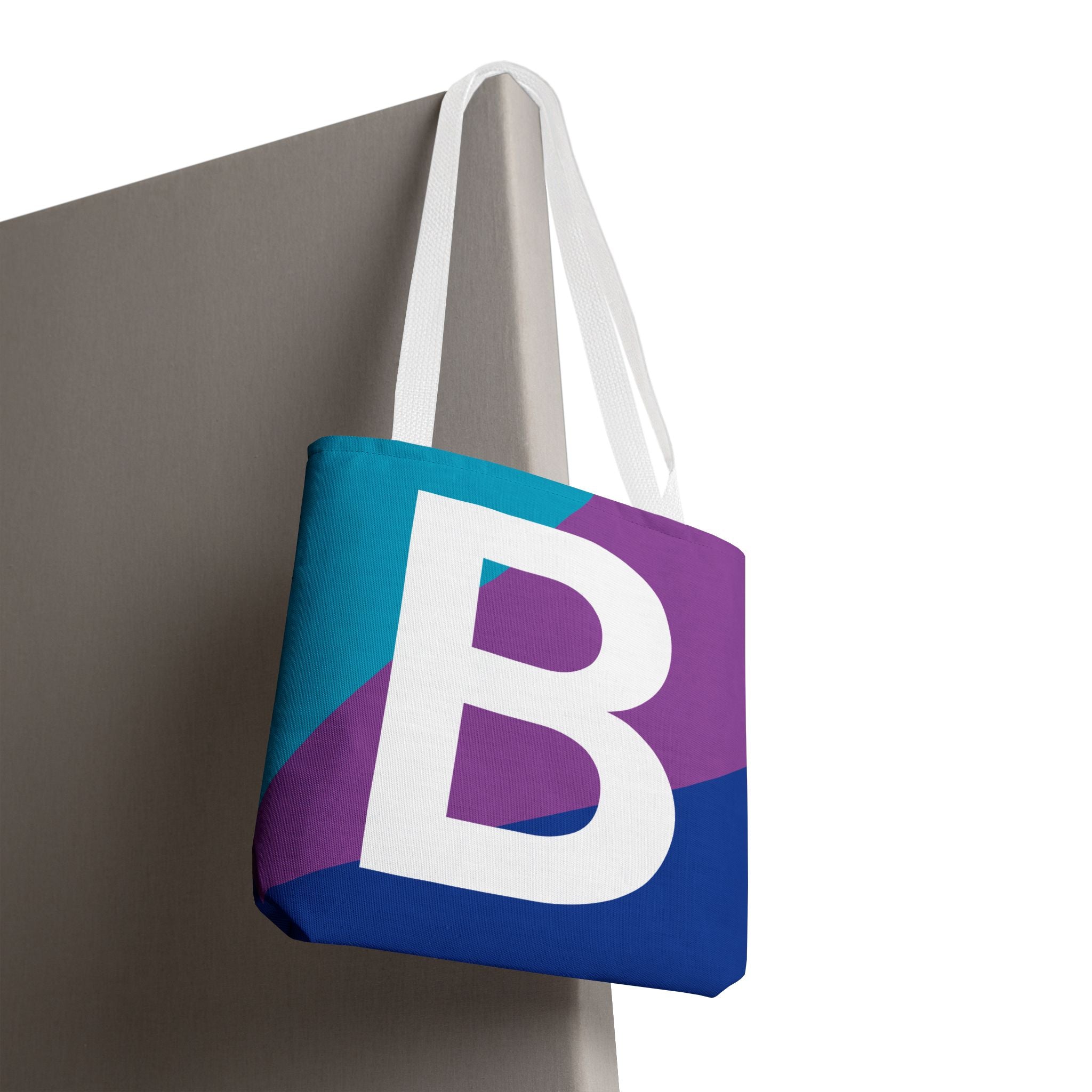 Monogram 'B' Colorblock Tote Bag — Personalized Initial B Shoulder Tote
