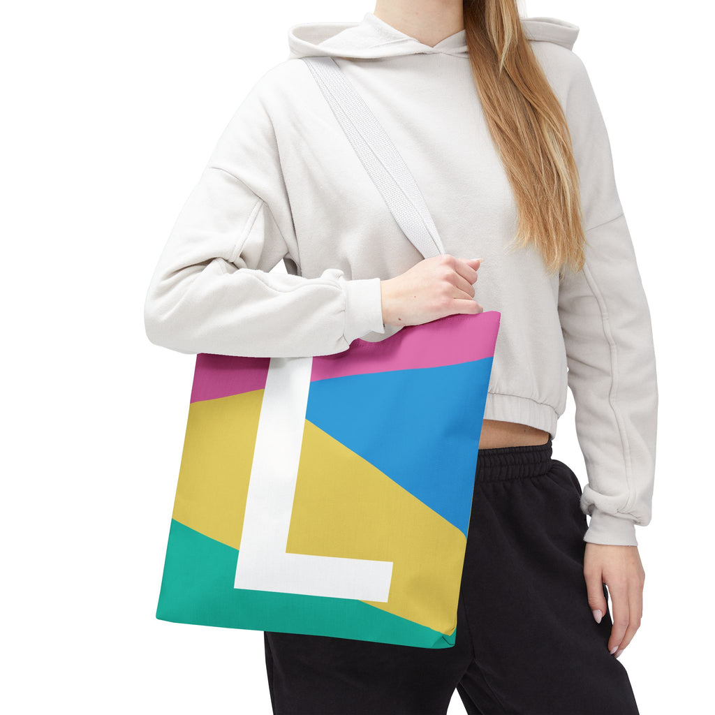 Monogram 'L' Colorblock Tote Bag — Personalized Initial L Shoulder Tote