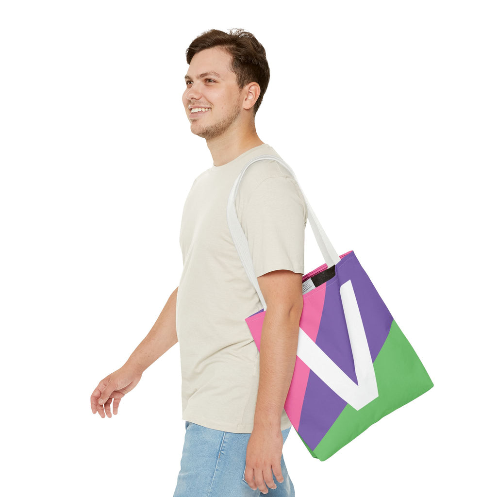 Monogram 'V' Colorblock Tote Bag — Personalized Initial V Shoulder Tote