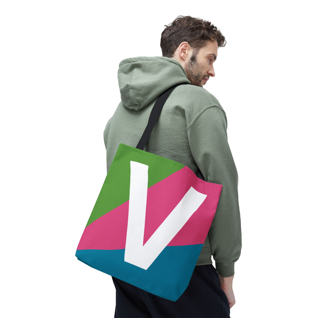 Monogram 'V' Colorblock Tote Bag — Personalized Initial V Shoulder Tote