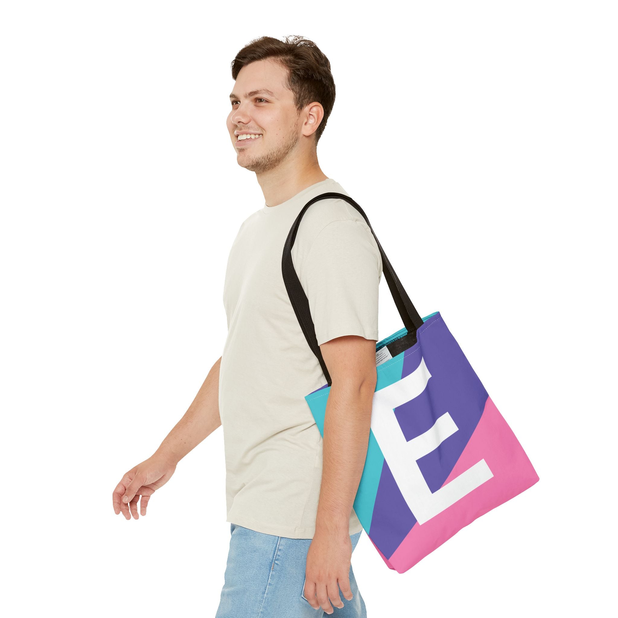 Monogram 'E' Colorblock Tote Bag — Personalized Initial E Shoulder Tote