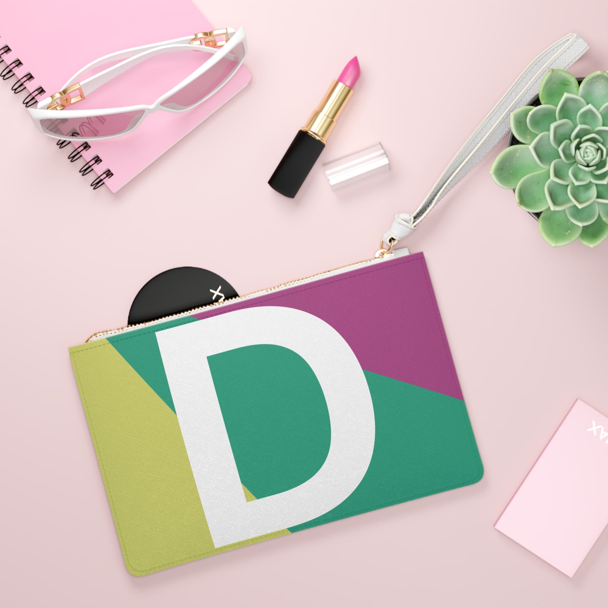Monogram 'D' Colorblock Clutch Bag — Bold Geometric Wristlet for Everyday & Gifts
