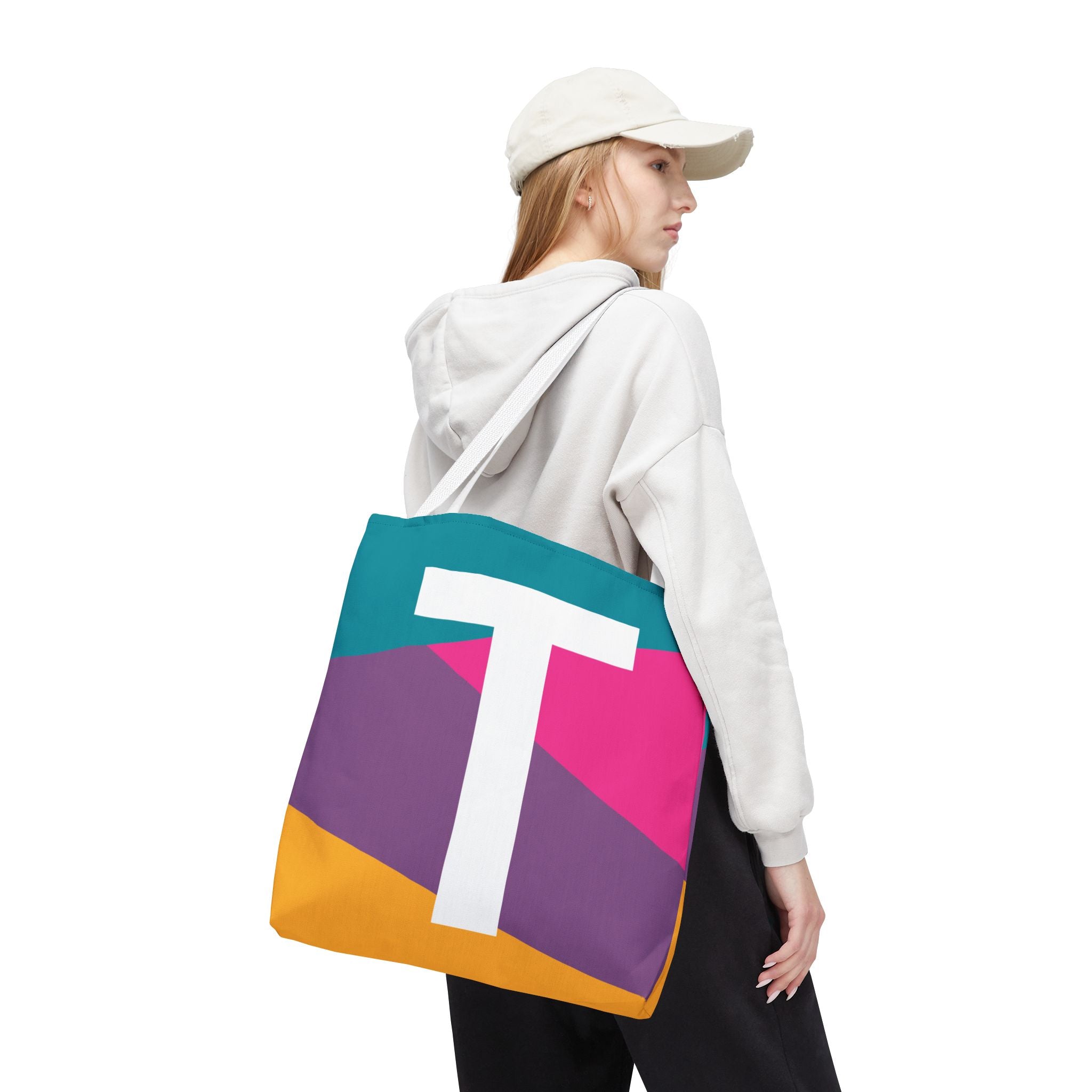 Monogram 'T' Colorblock Tote Bag — Personalized Initial T Shoulder Tote