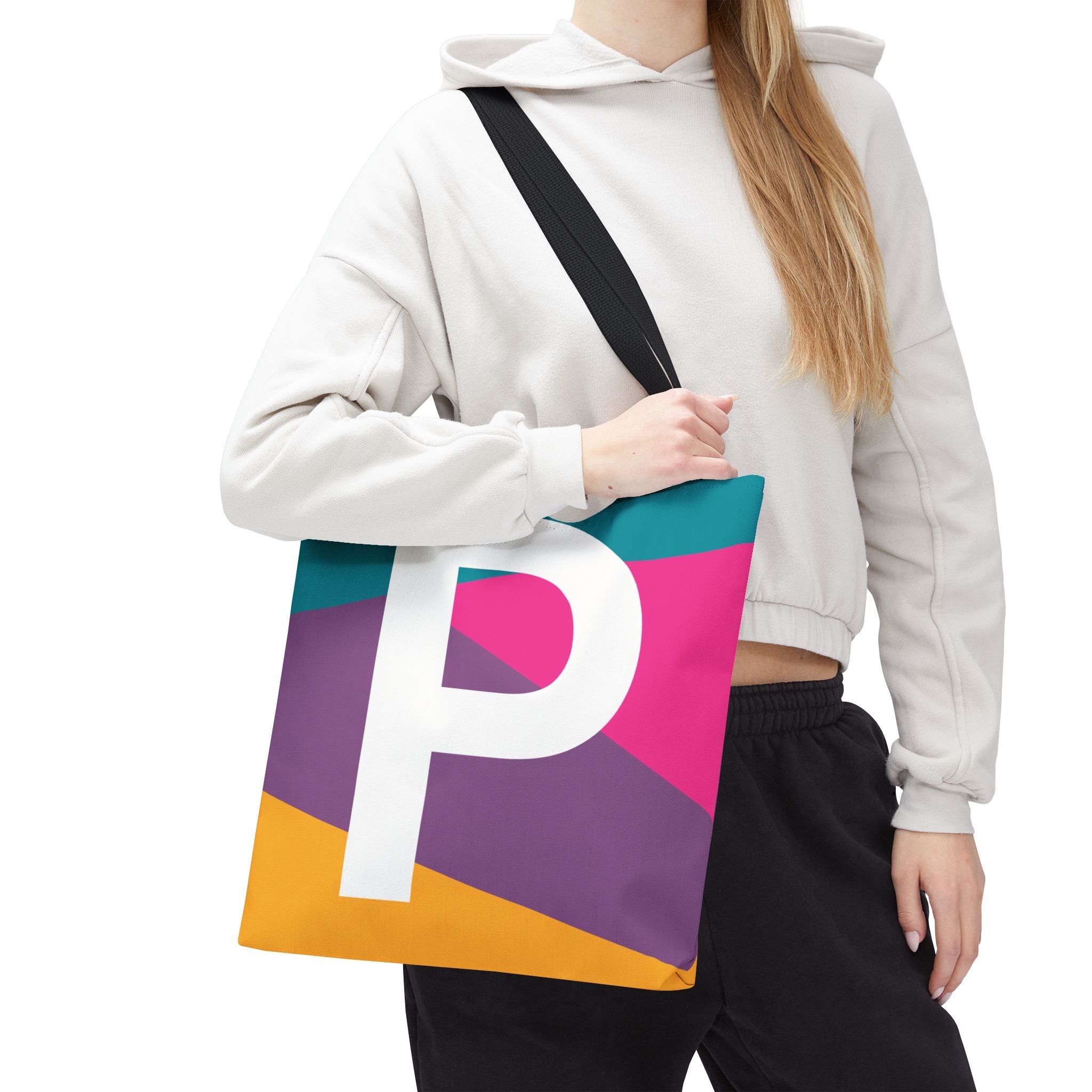 Monogram 'P' Colorblock Tote Bag — Personalized Initial P Shoulder Tote