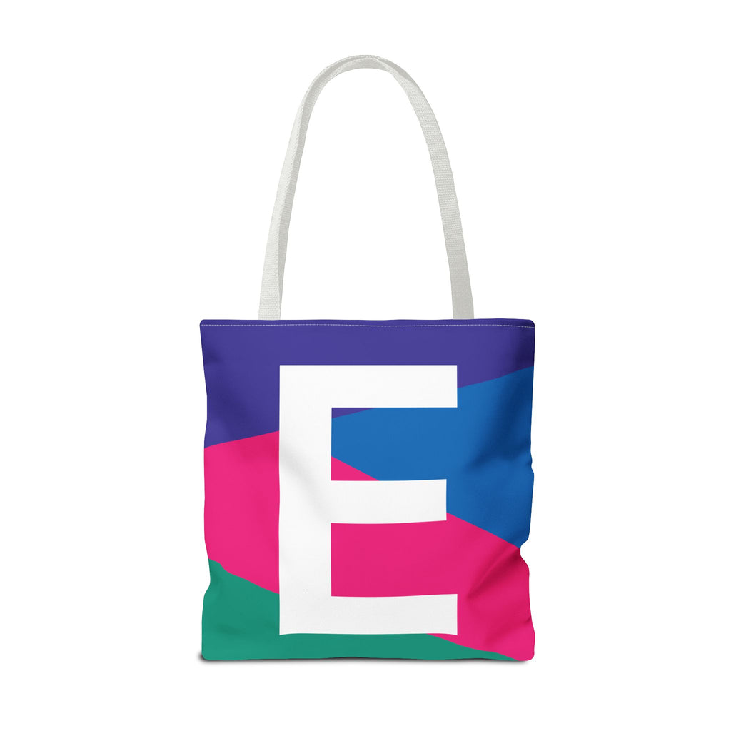 Monogram 'E' Colorblock Tote Bag — Personalized Initial E Shoulder Tote