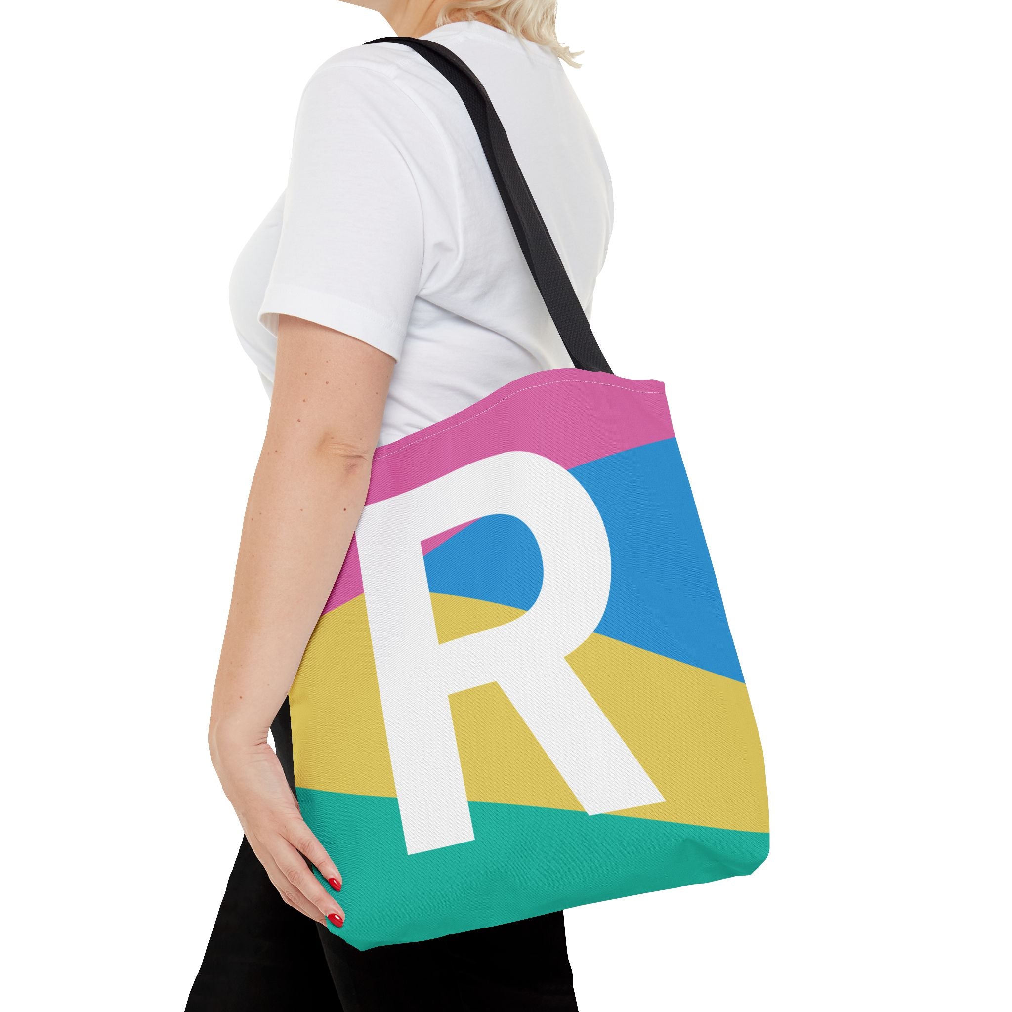 Monogram 'R' Colorblock Tote Bag — Personalized Initial R Shoulder Tote