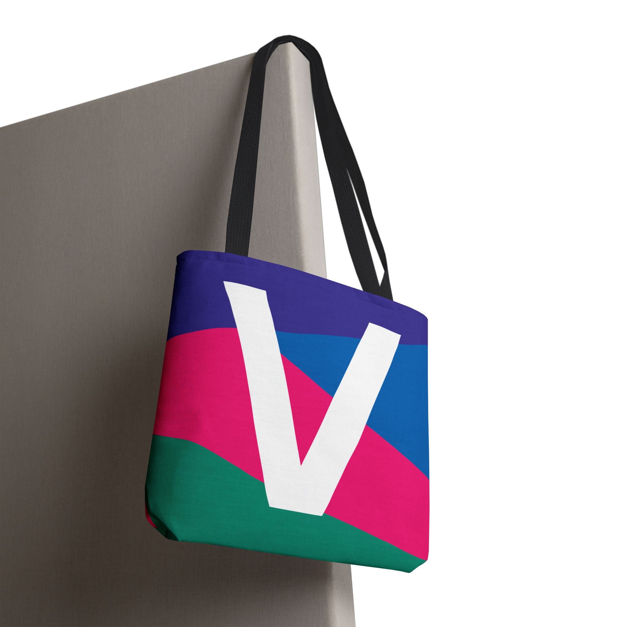 Monogram 'V' Colorblock Tote Bag — Personalized Initial V Shoulder Tote