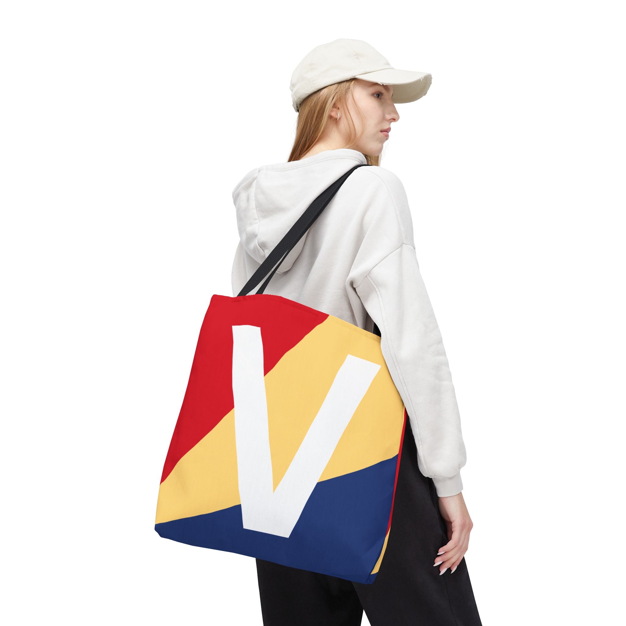 Monogram 'V' Colorblock Tote Bag — Personalized Initial V Shoulder Tote