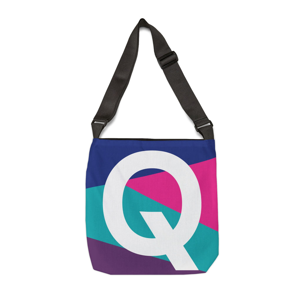 Initial Letter 'Q' Colorblock Adjustable Tote Bag — Monogram Alphabet Shoulder Bag