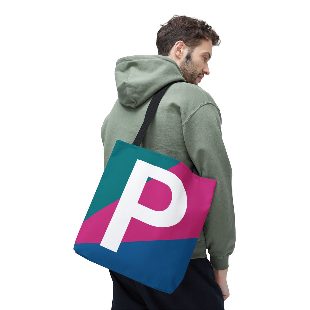 Monogram 'P' Colorblock Tote Bag — Personalized Initial P Shoulder Tote