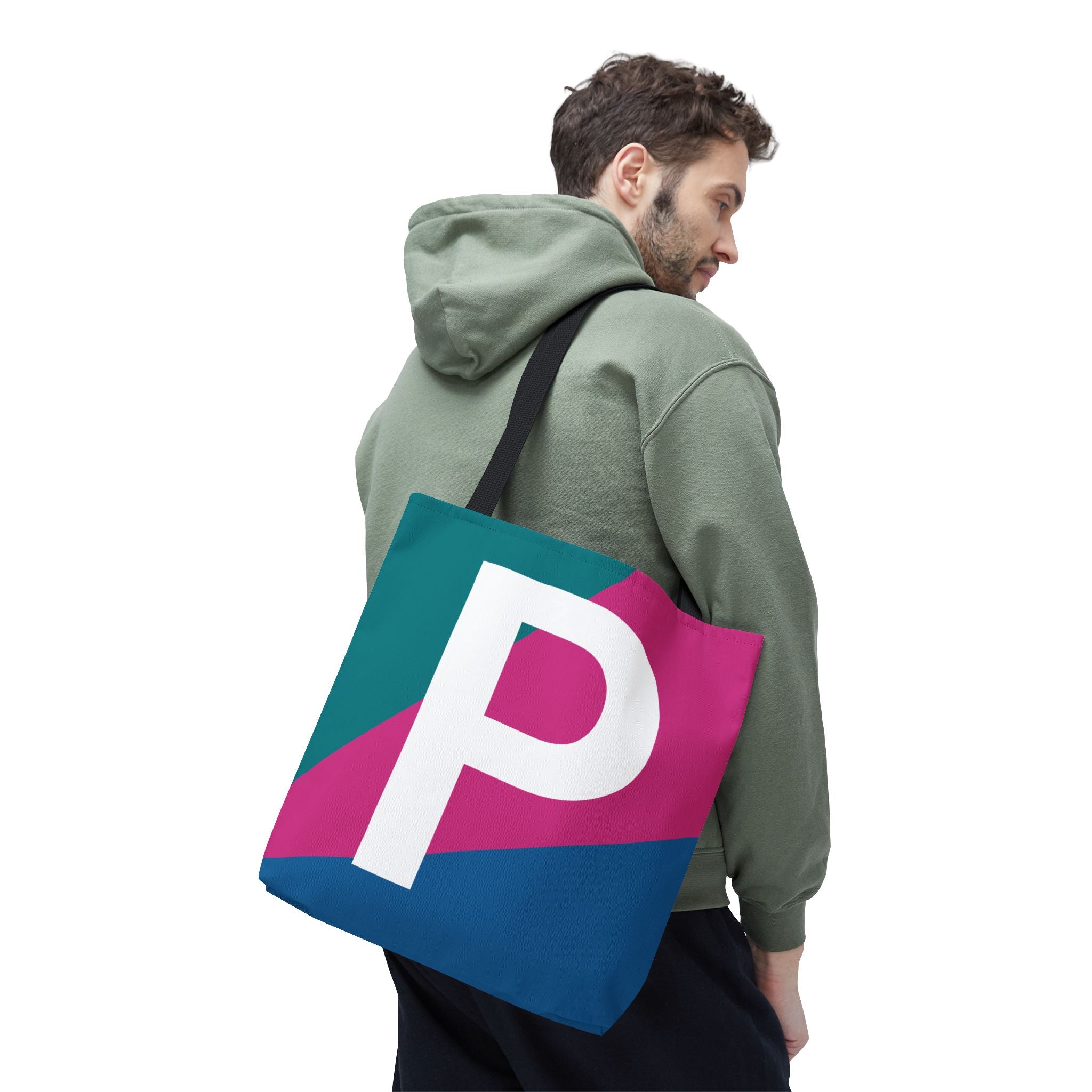 Monogram 'P' Colorblock Tote Bag — Personalized Initial P Shoulder Tote