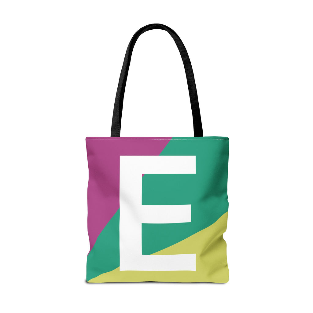 Monogram 'E' Colorblock Tote Bag — Personalized Initial E Shoulder Tote