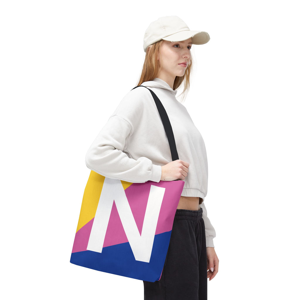 Monogram 'N' Colorblock Tote Bag — Personalized Initial N Shoulder Tote