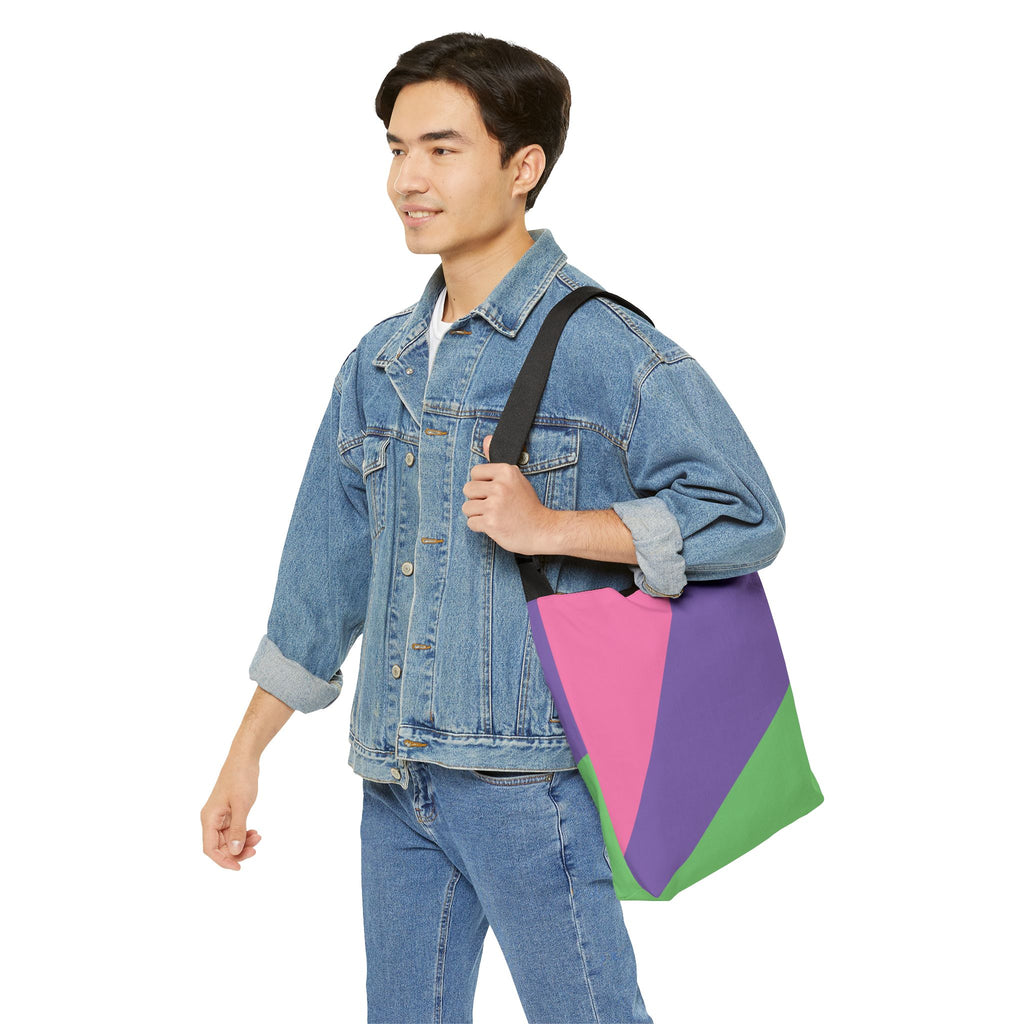Colorblock Geometric Tote Bag — Adjustable Strap, Bright Abstract Pattern