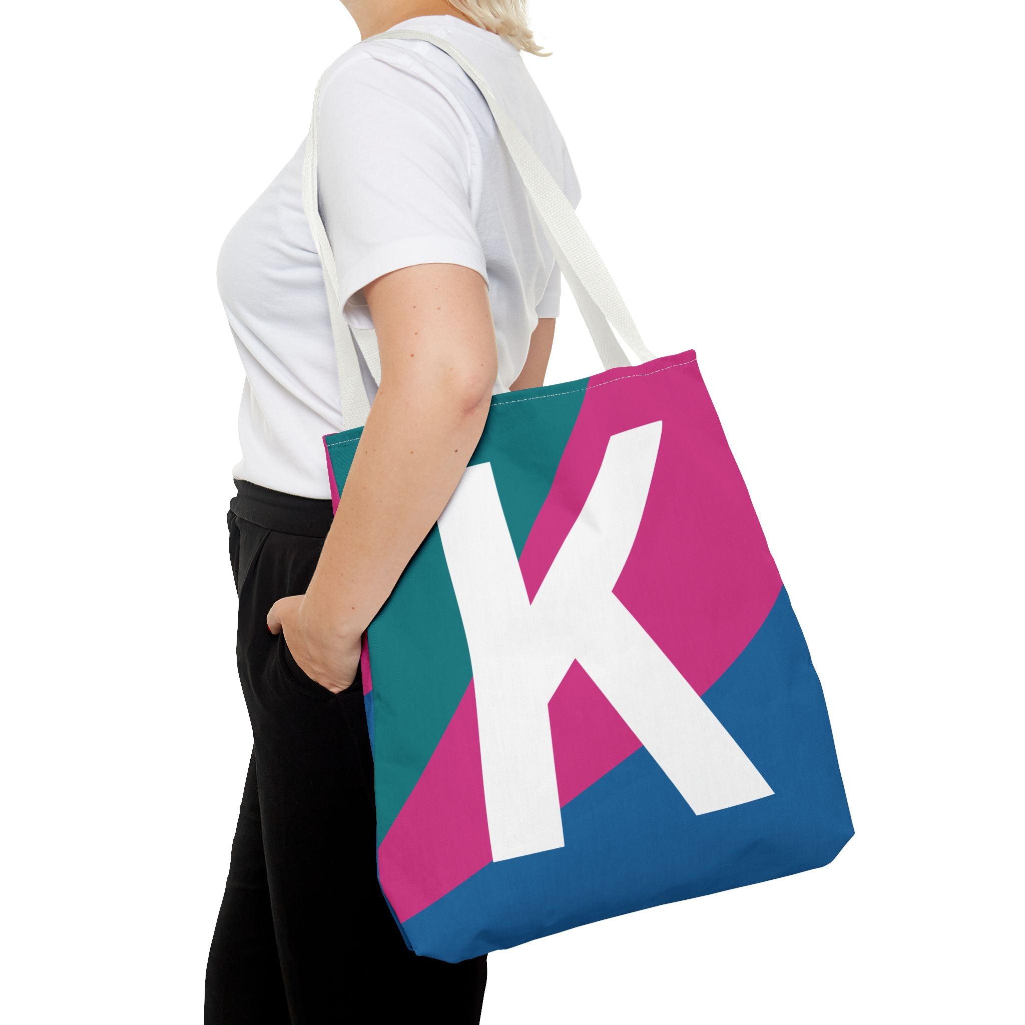 Monogram 'K' Colorblock Tote Bag — Personalized Initial K Shoulder Tote