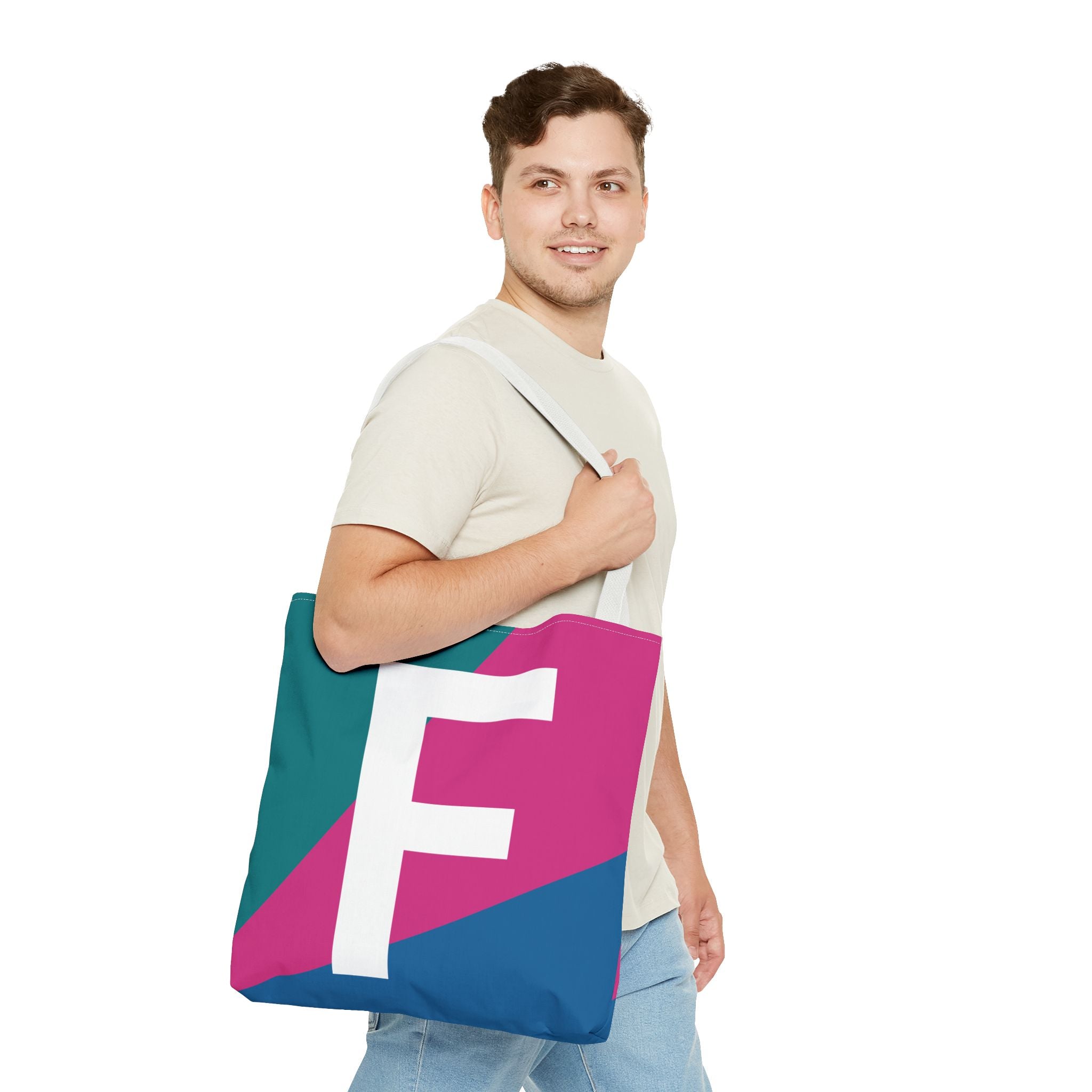 Monogram 'F' Colorblock Tote Bag — Personalized Initial F Shoulder Tote