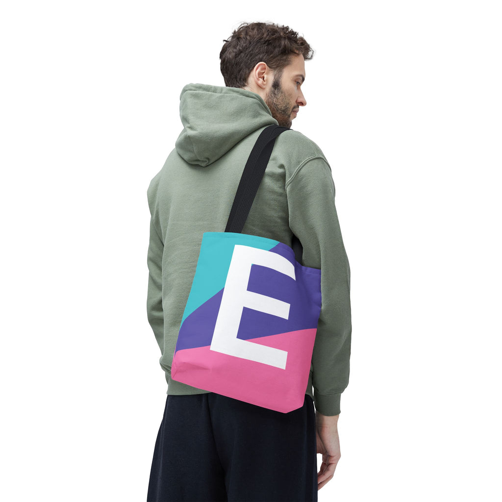 Monogram 'E' Colorblock Tote Bag — Personalized Initial E Shoulder Tote