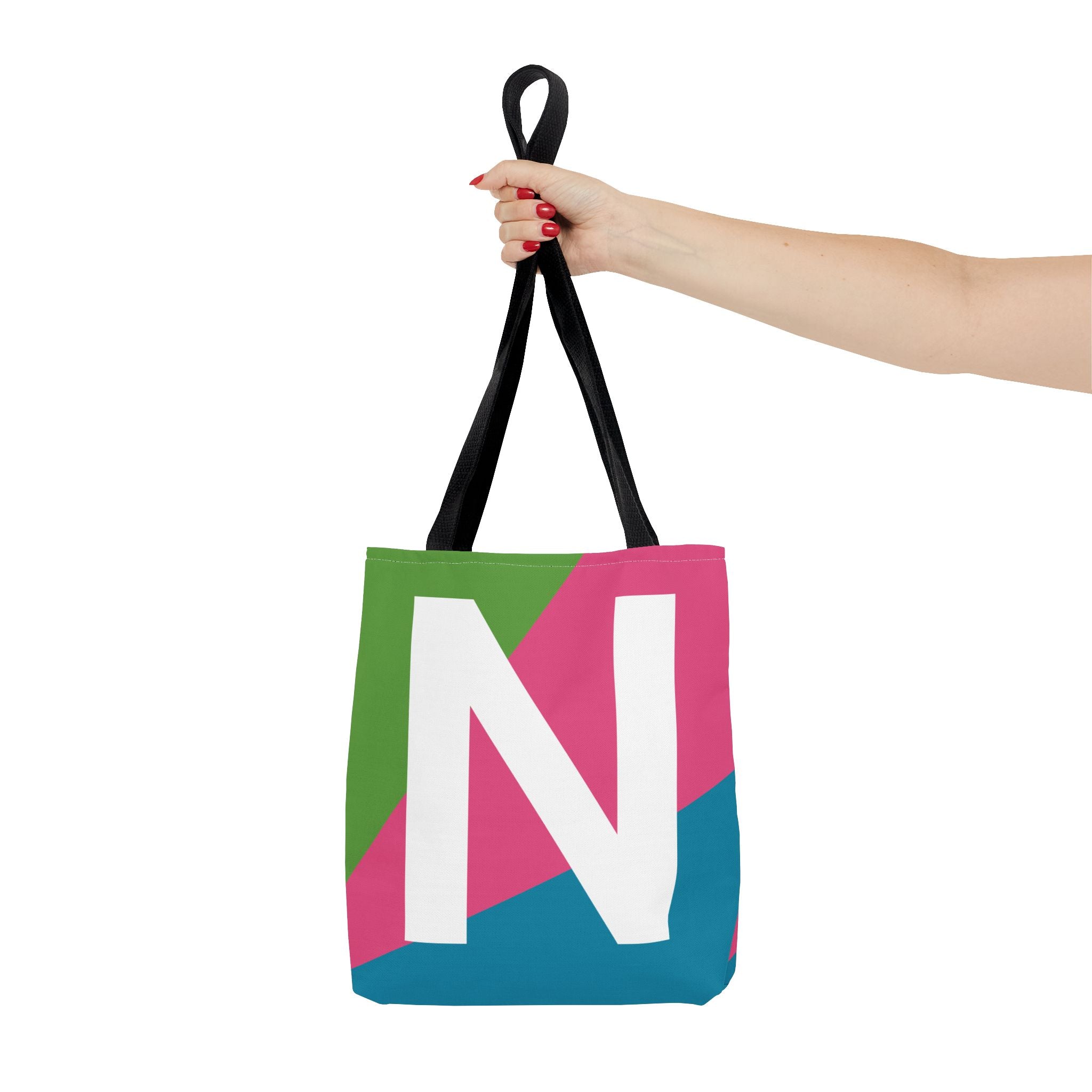 Monogram 'N' Colorblock Tote Bag — Personalized Initial N Shoulder Tote