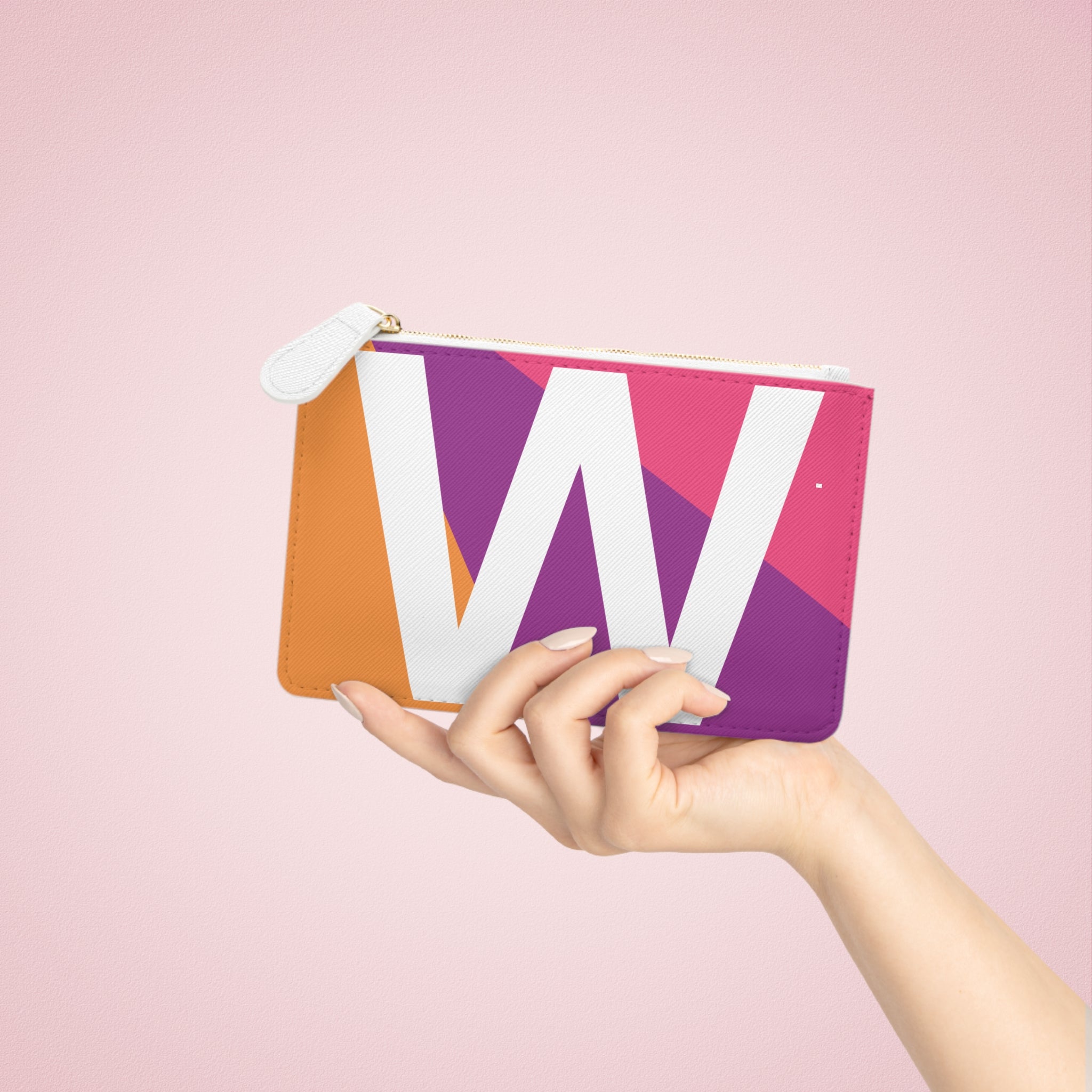 Initial W Mini Clutch — Colorblock Monogram Wristlet Wallet