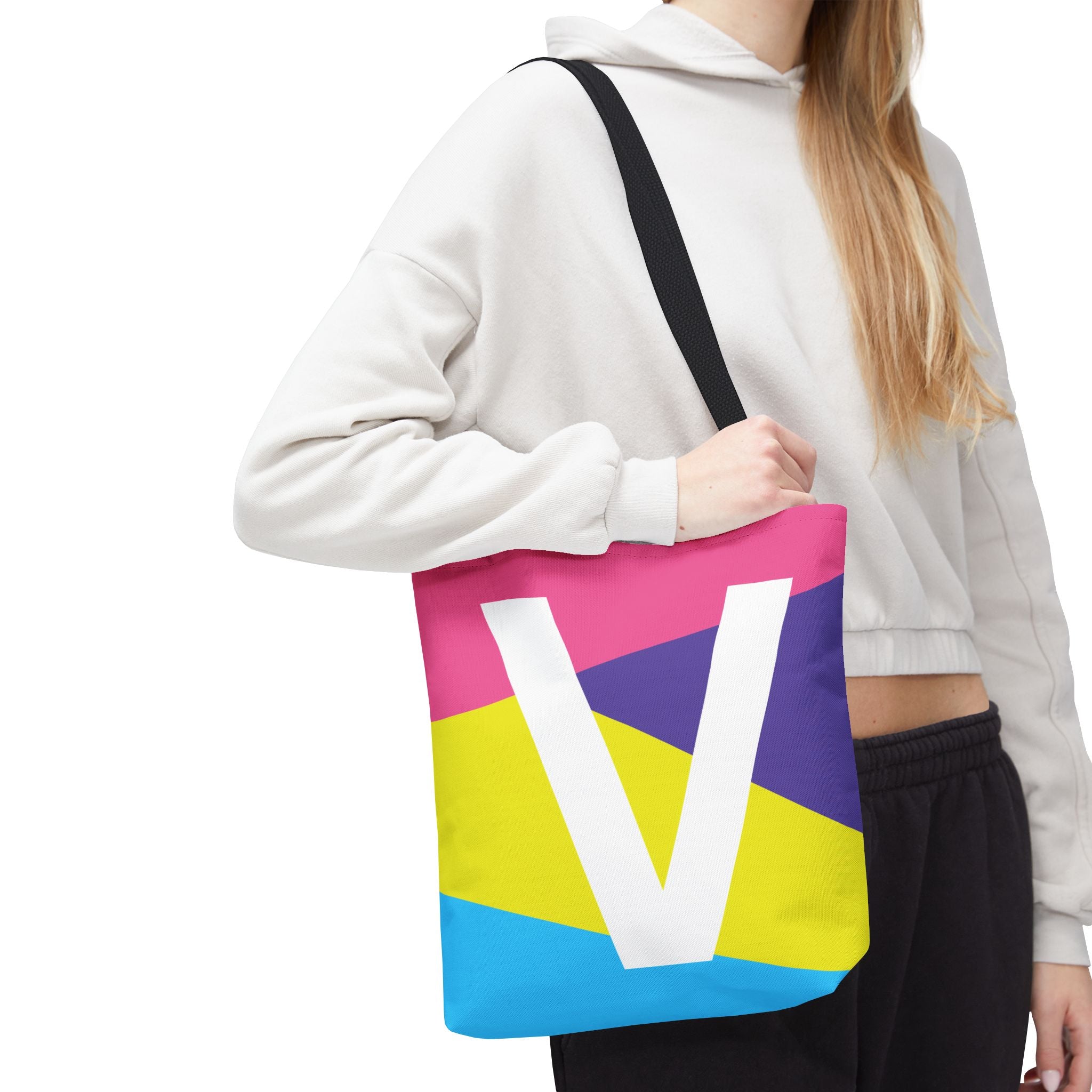 Monogram 'V' Colorblock Tote Bag — Personalized Initial V Shoulder Tote