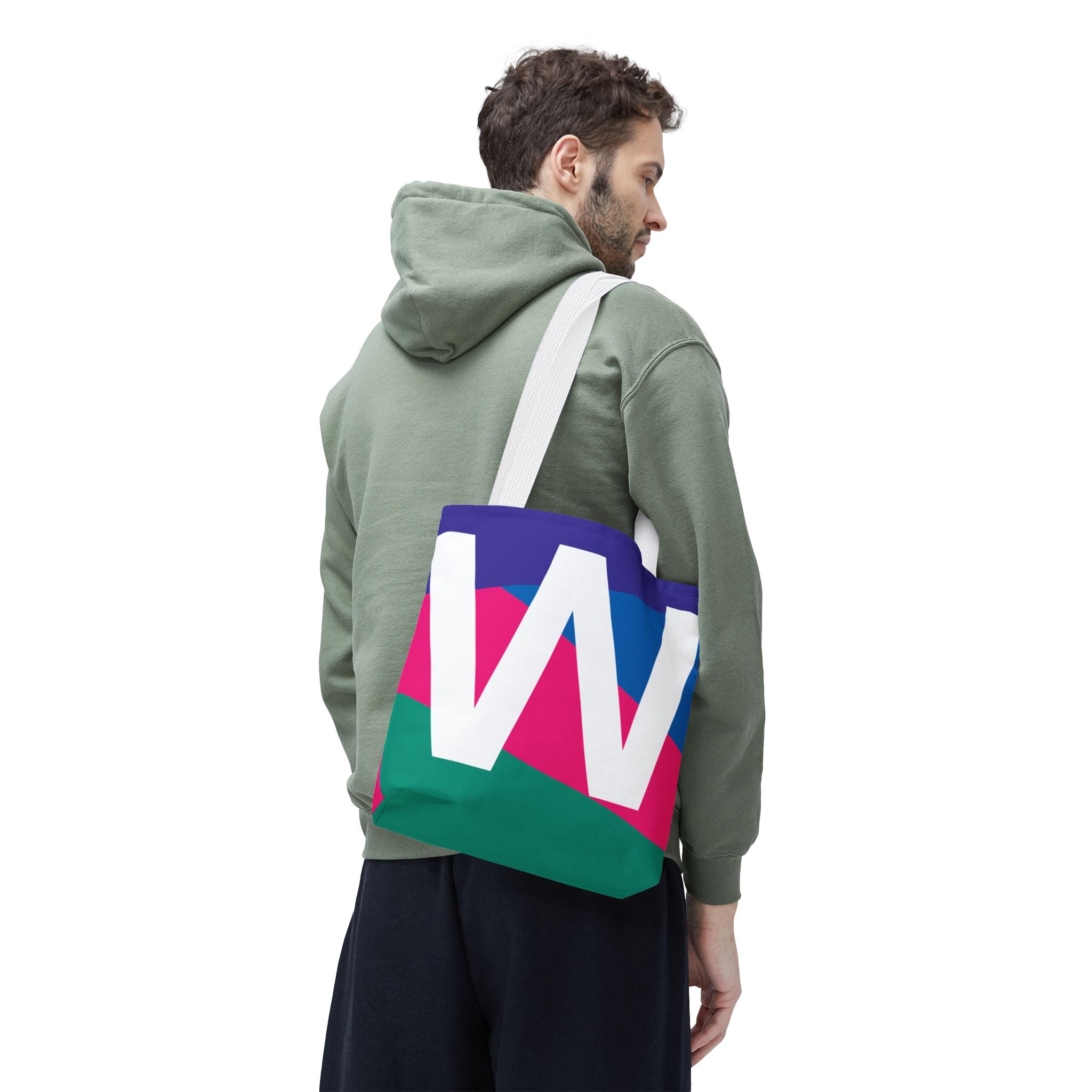 Monogram 'W' Colorblock Tote Bag — Personalized Initial W Shoulder Tote