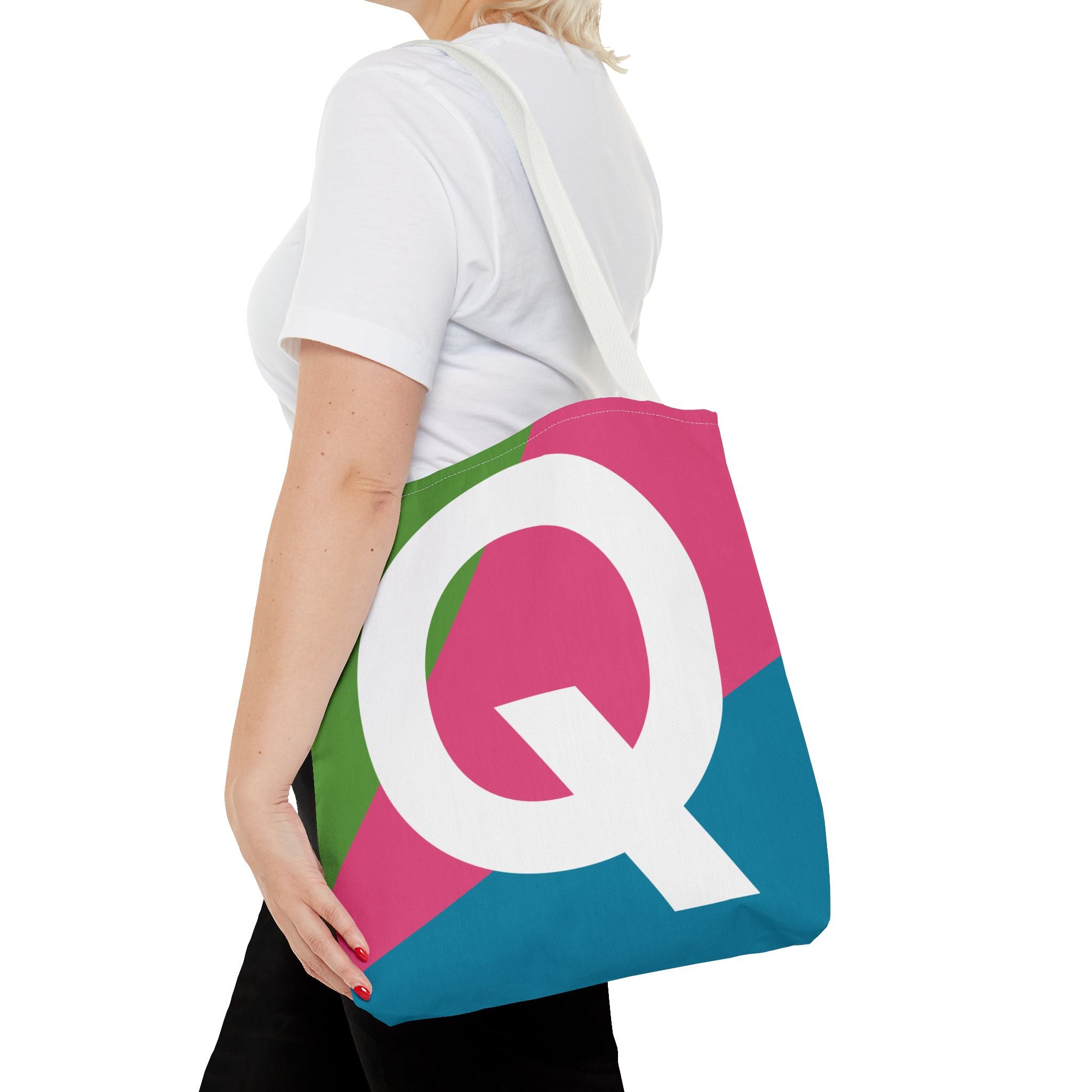 Monogram 'Q' Colorblock Tote Bag — Personalized Initial Q Shoulder Tote