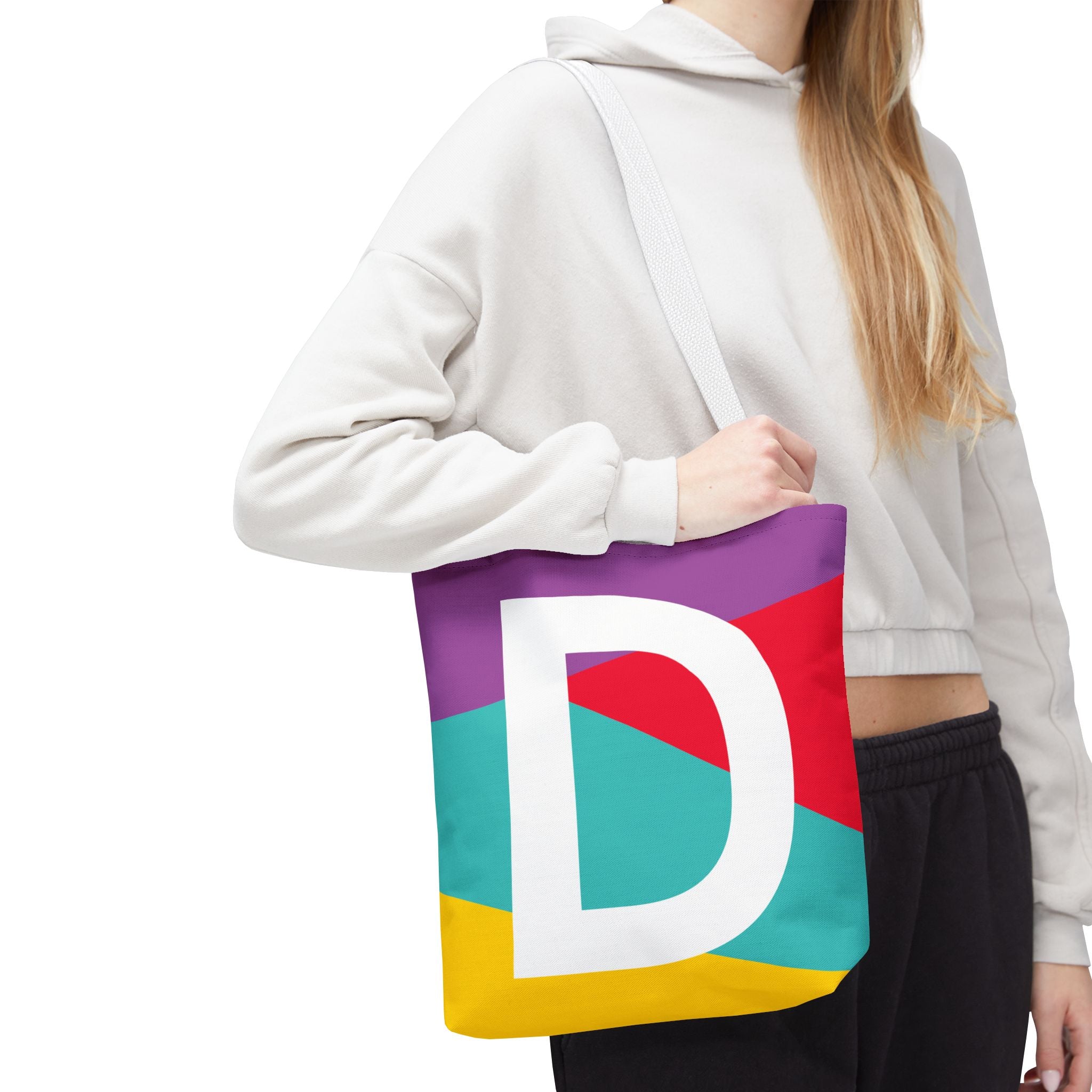 Monogram 'D' Colorblock Tote Bag — Personalized Initial D Shoulder Tote