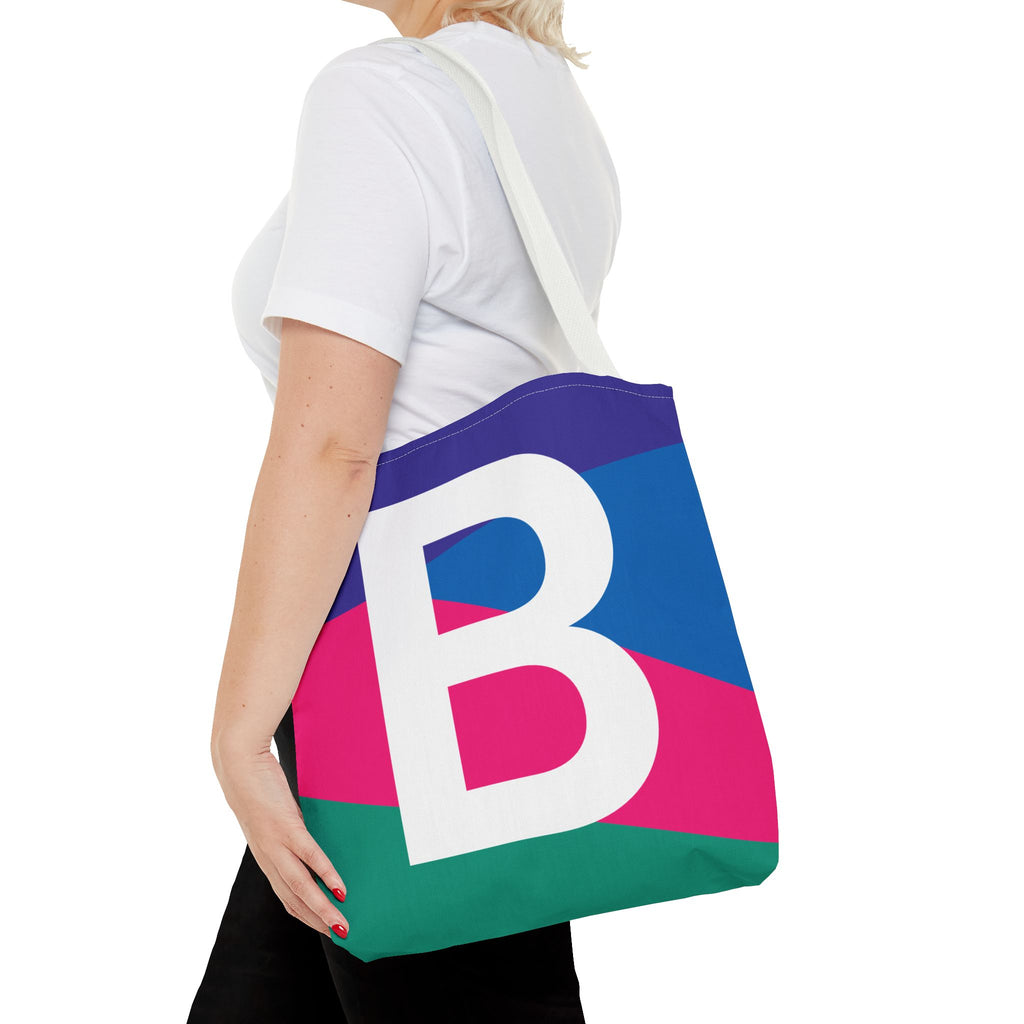 Monogram 'B' Colorblock Tote Bag — Personalized Initial B Shoulder Tote