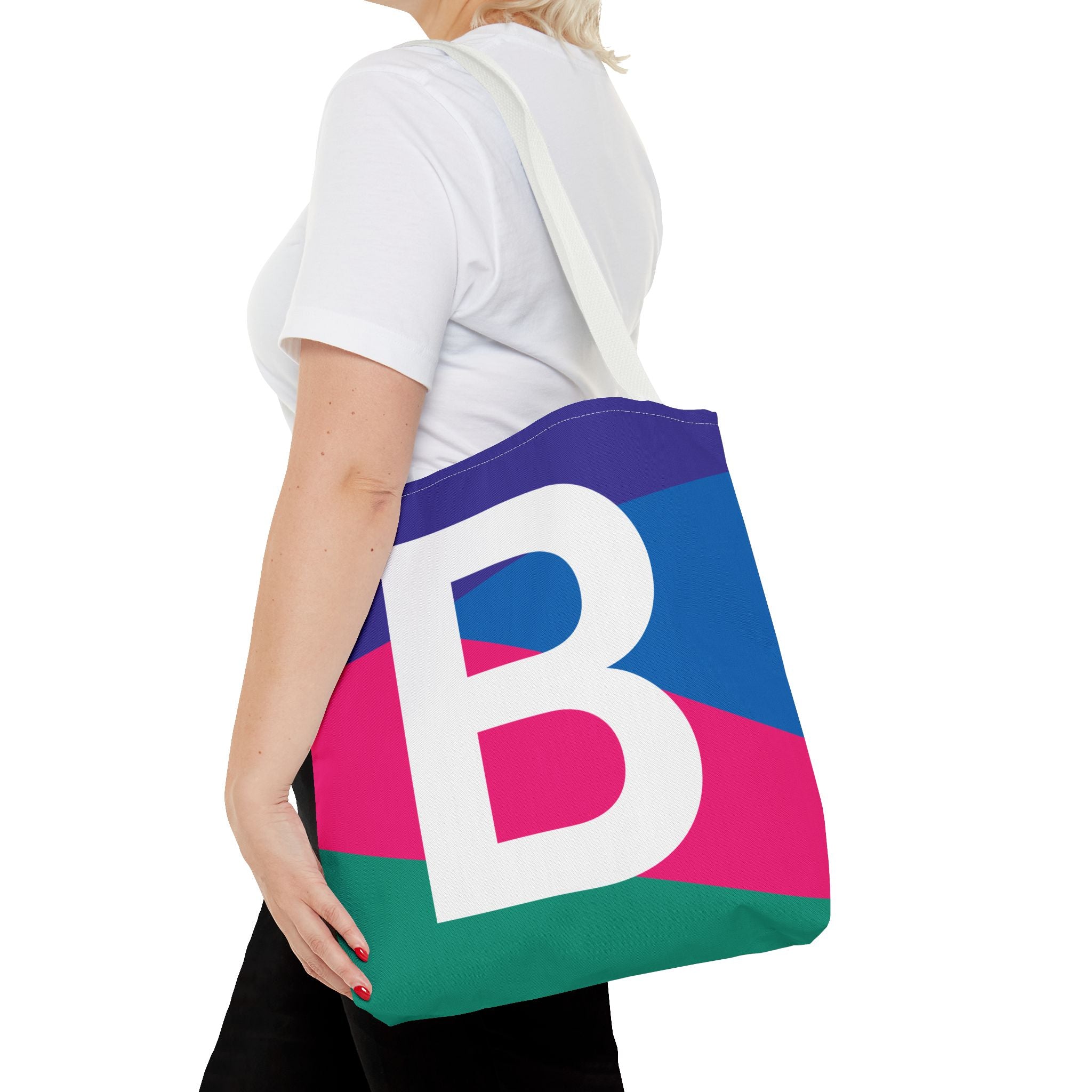 Monogram 'B' Colorblock Tote Bag — Personalized Initial B Shoulder Tote