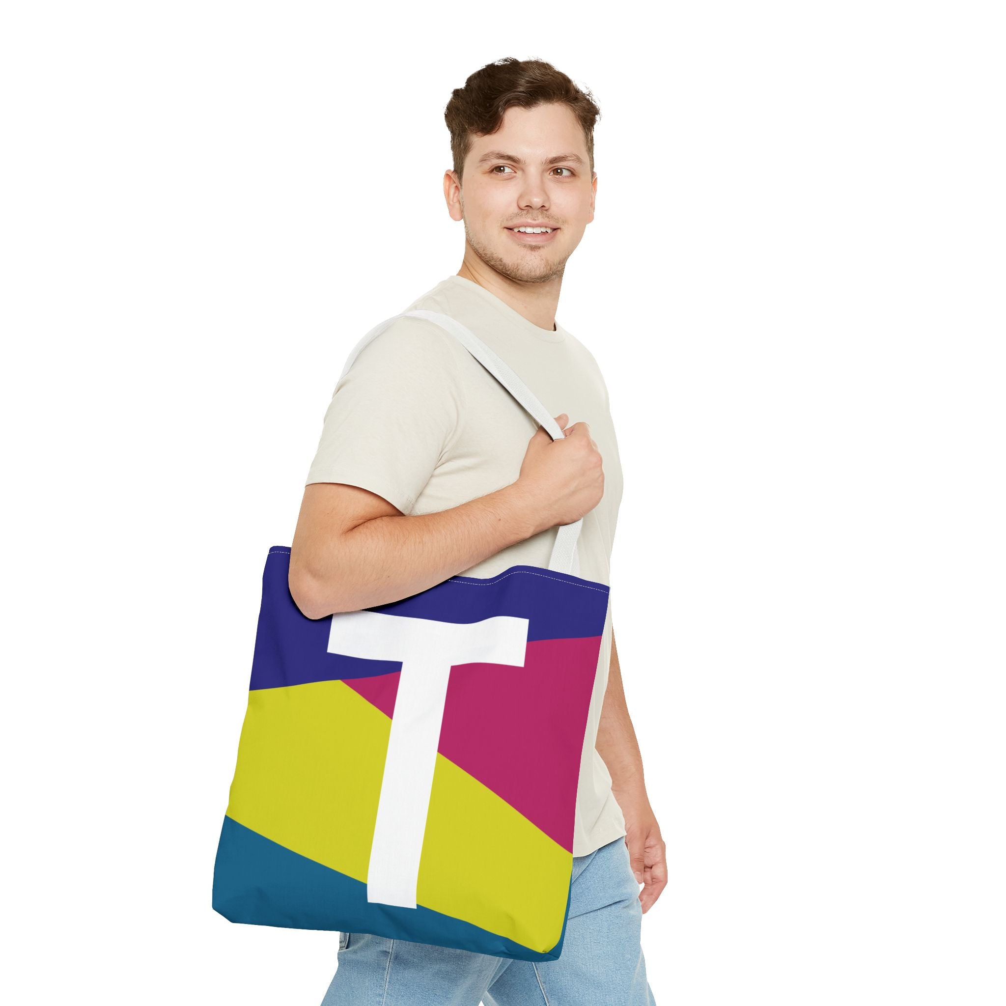 Monogram 'T' Colorblock Tote Bag — Personalized Initial T Shoulder Tote
