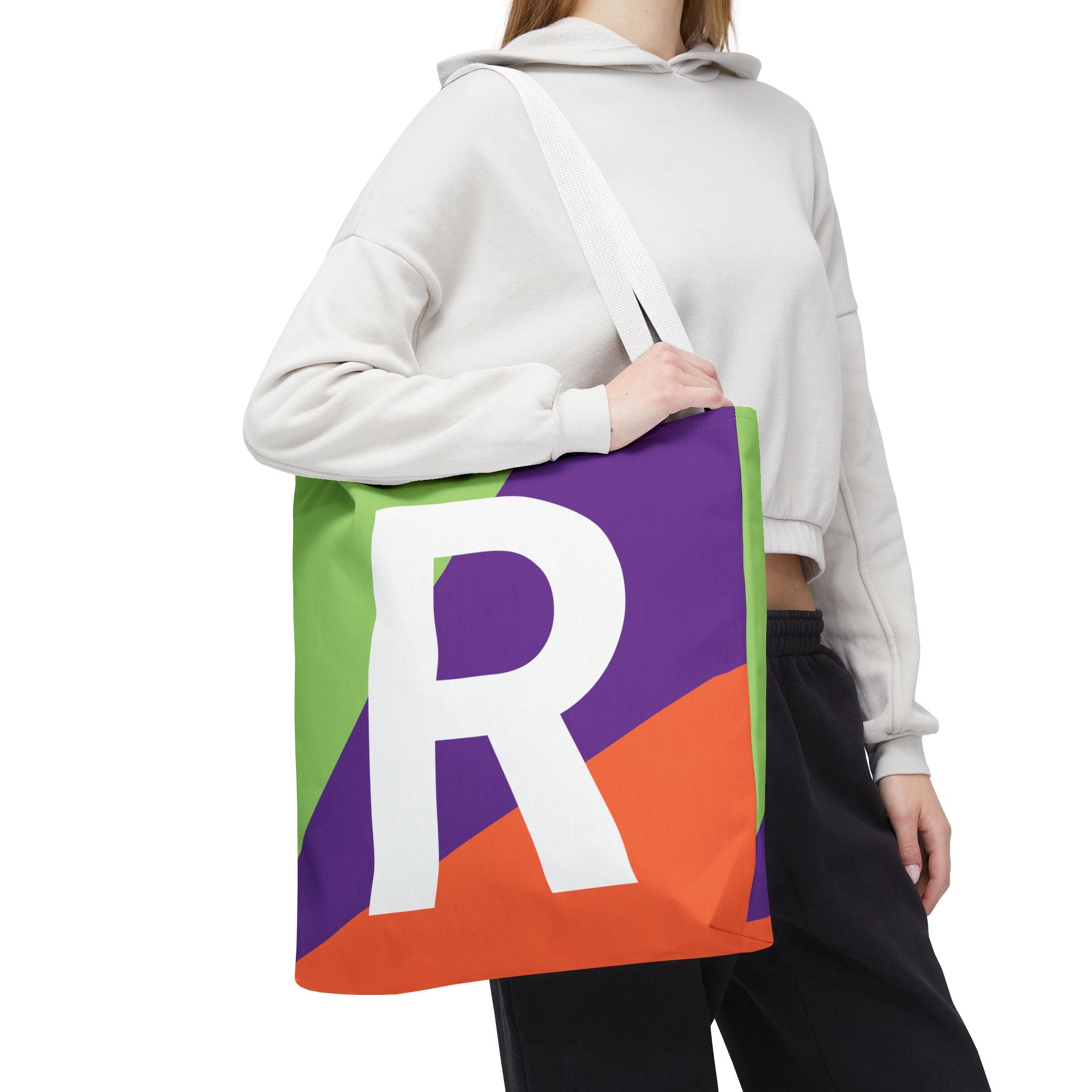 Monogram 'R' Colorblock Tote Bag — Personalized Initial R Shoulder Tote