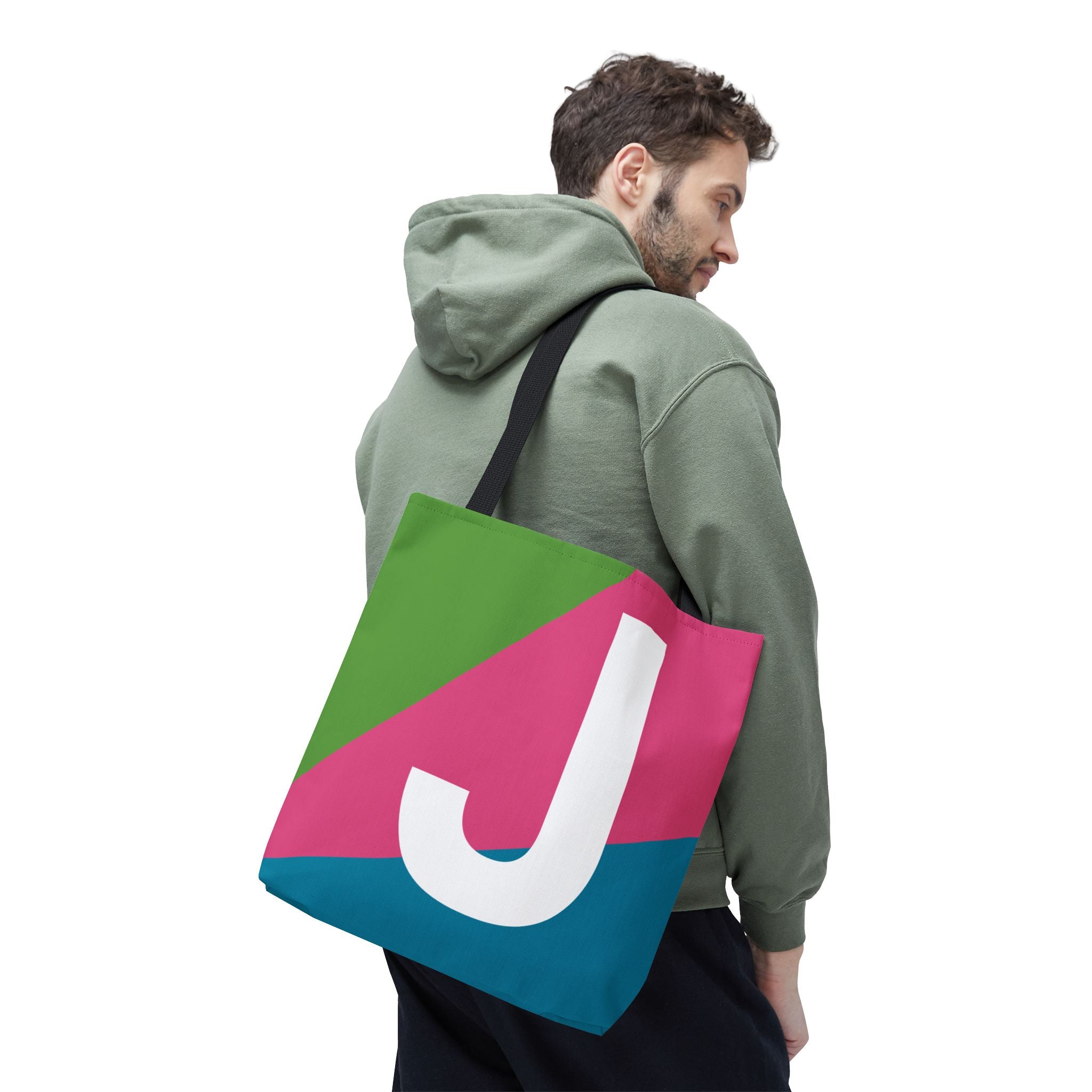 Monogram 'J' Colorblock Tote Bag — Personalized Initial J Shoulder Tote