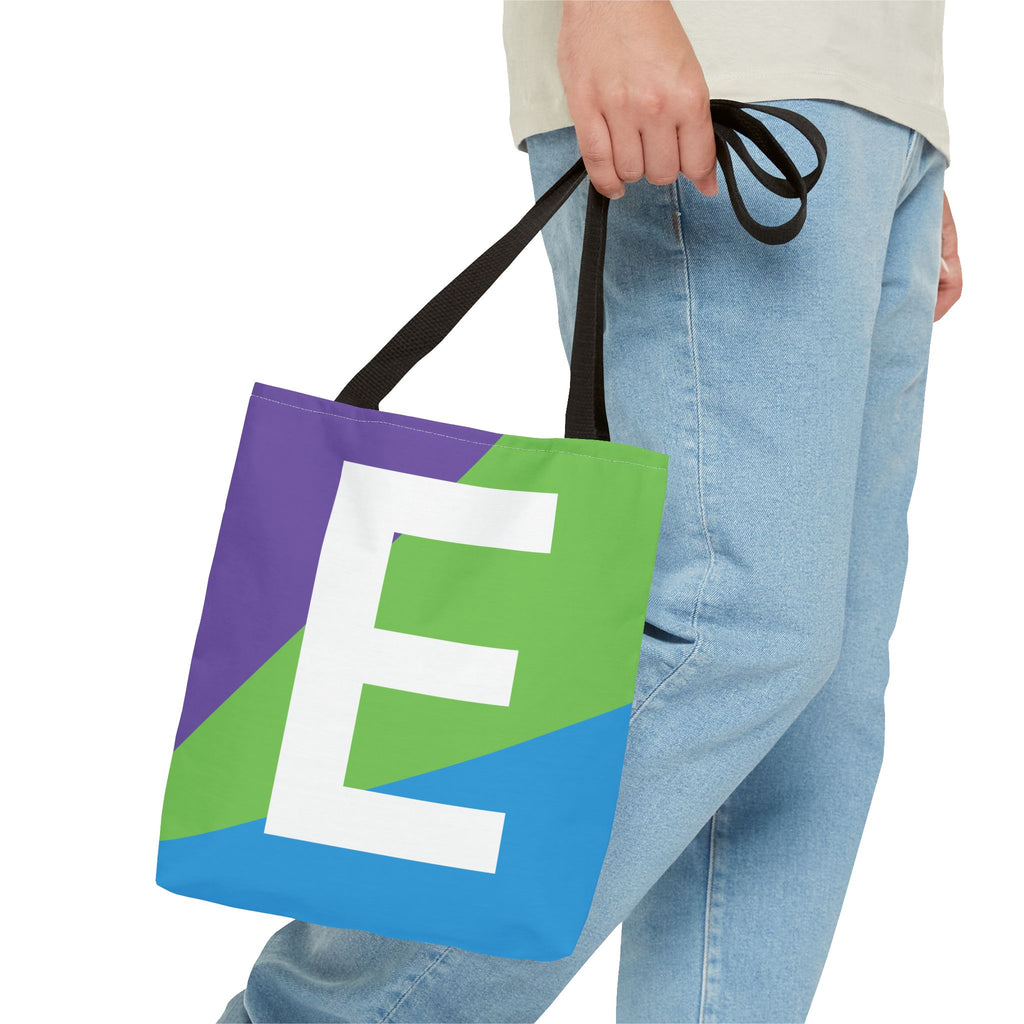 Monogram 'E' Colorblock Tote Bag — Personalized Initial E Shoulder Tote