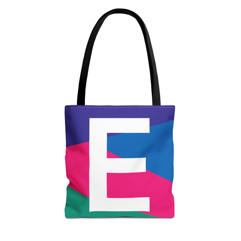 Monogram 'E' Colorblock Tote Bag — Personalized Initial E Shoulder Tote